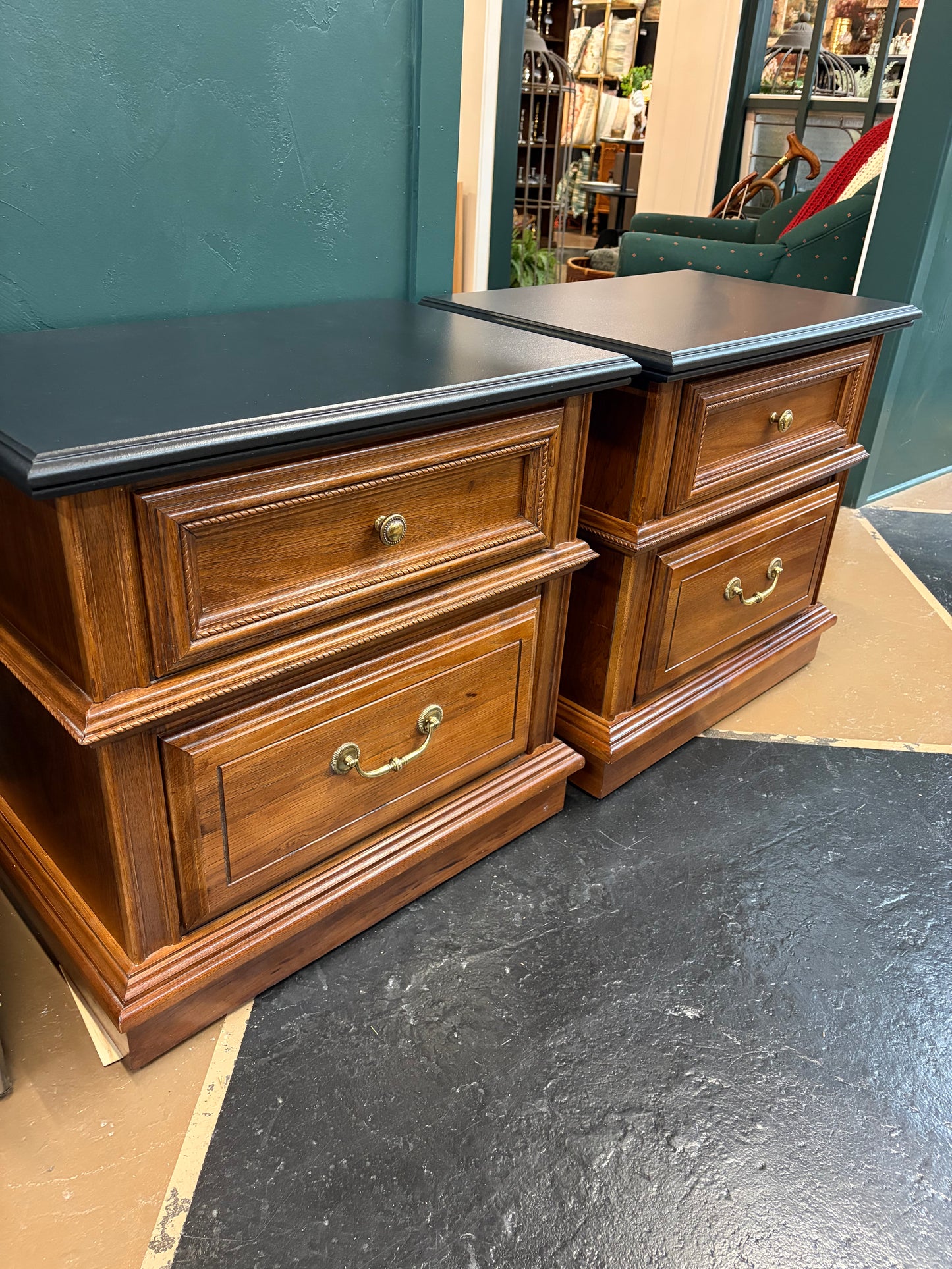 Set of Nightstands with Black Painted Top