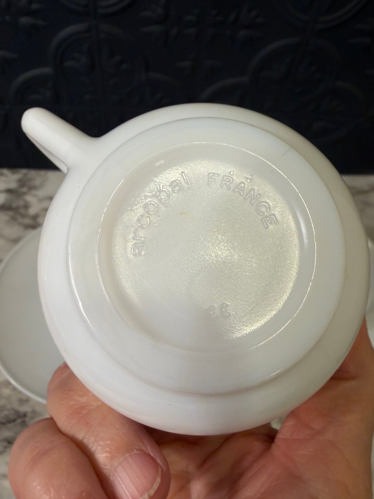 Vintage Arcopal French Teacupand Saucer set of 2