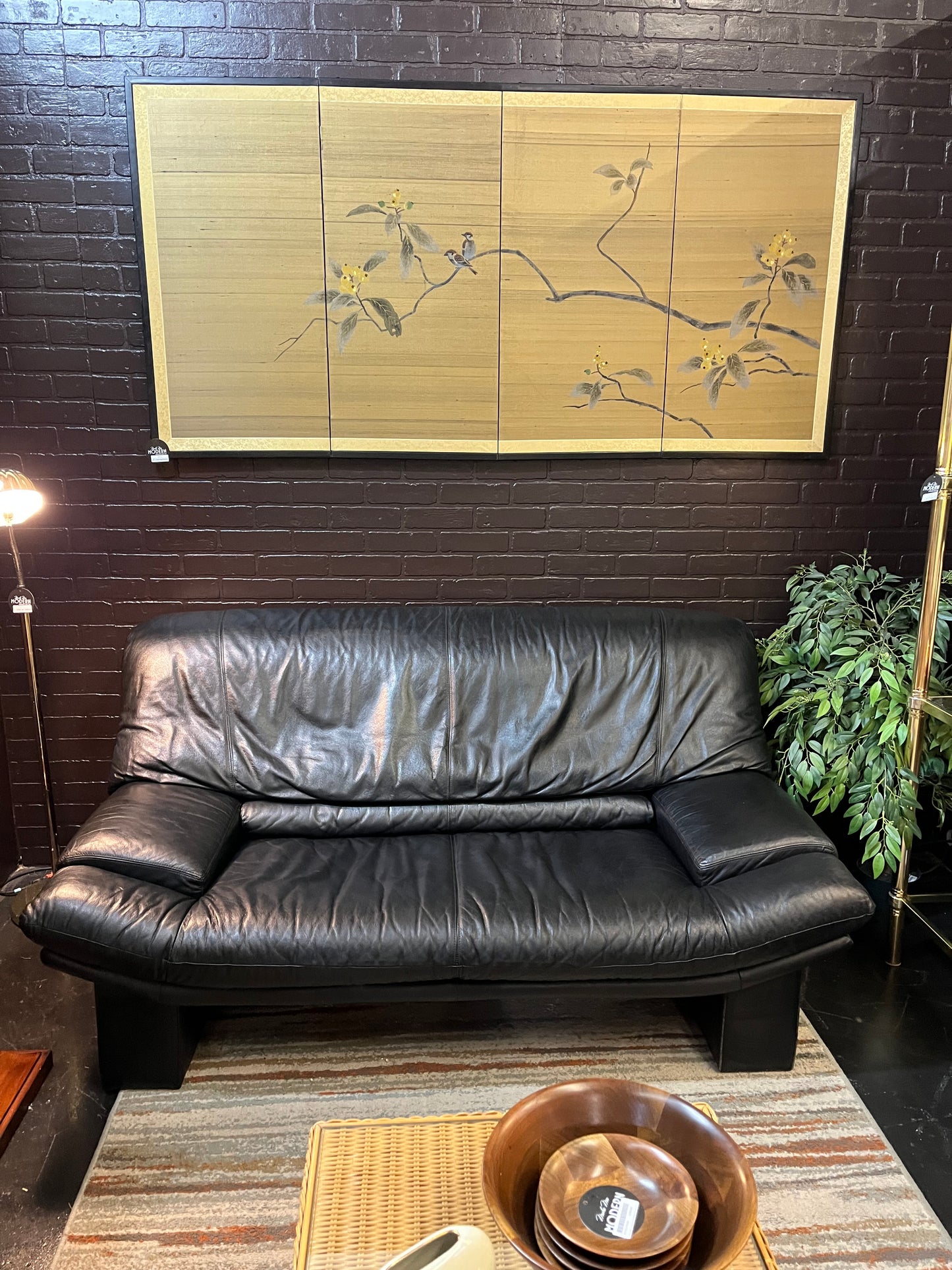 Black Leather PostModern Nicoletti Style Love Seat
