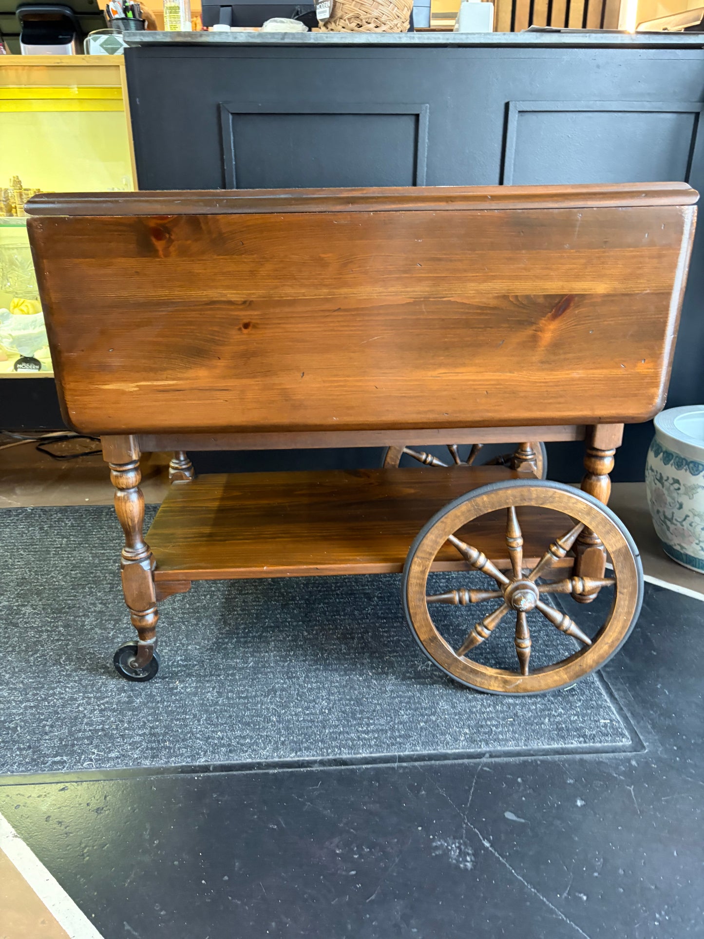 Wood Drop Leaf Tea Serving Cart