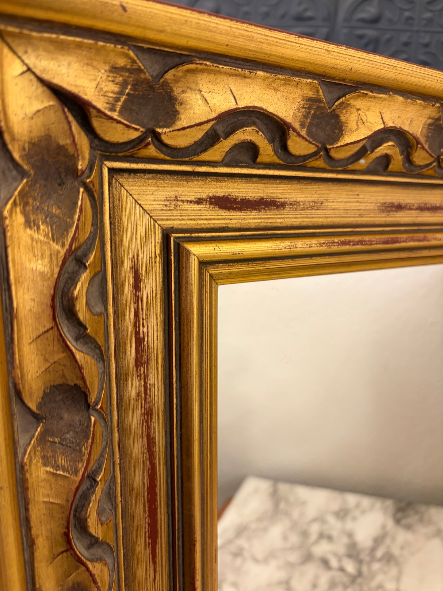 Gold Framed Mirror with Red 17 x 20"