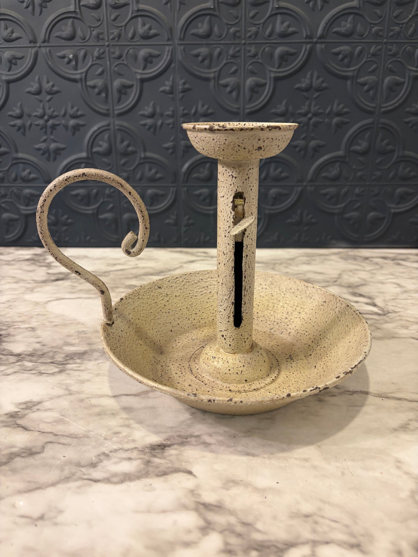 Cream Metal Chamberstick with adjustable toggle