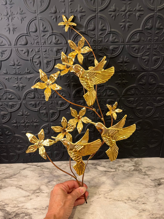 Brass Hummingbird and Flower Wall Hanging