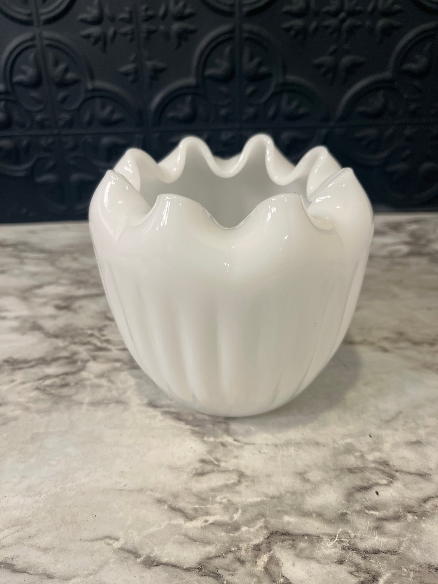 Milk Glass Pinched Rim Vase