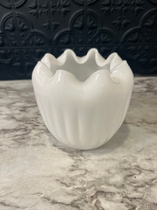 Milk Glass Pinched Rim Vase