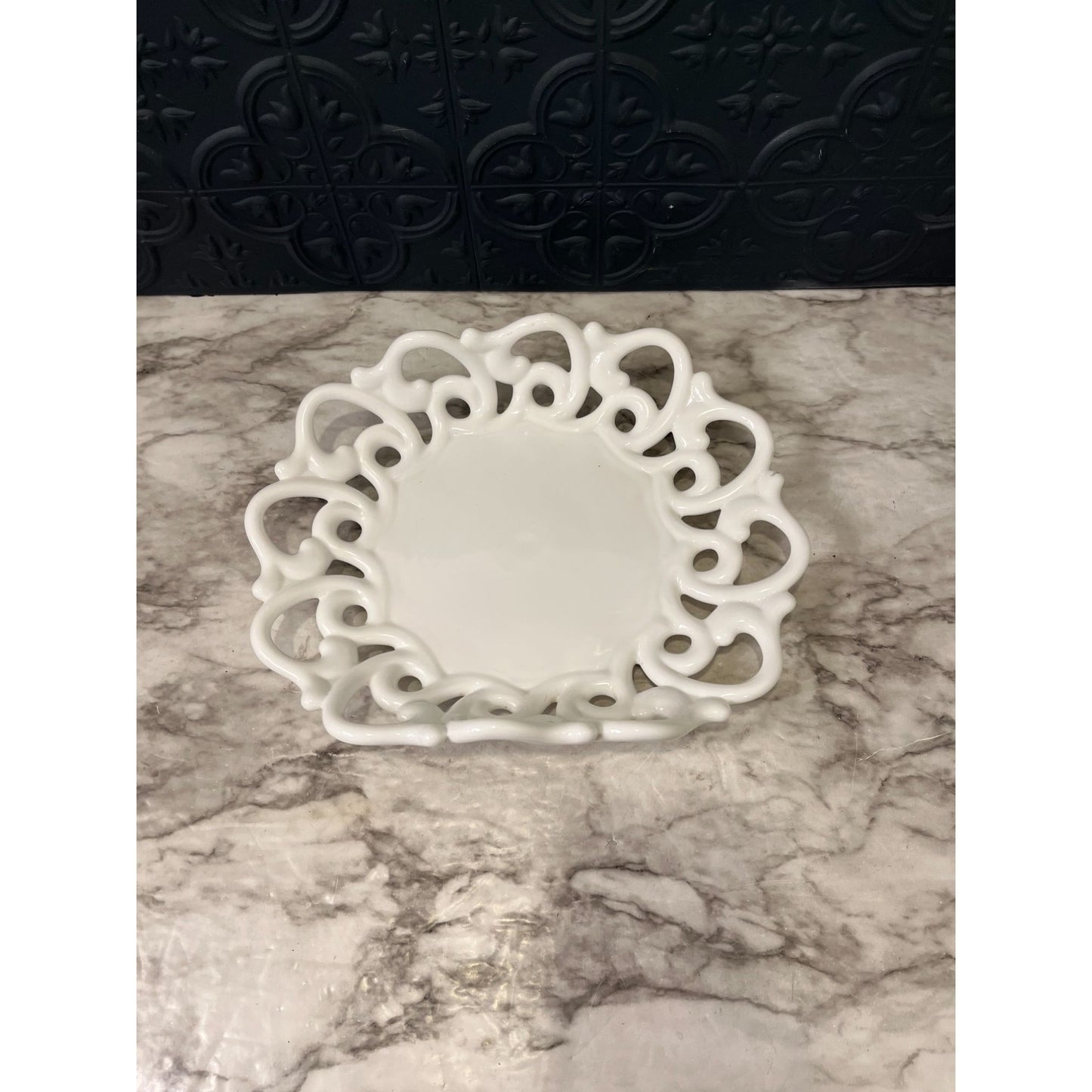 Lace edge milk glass tray