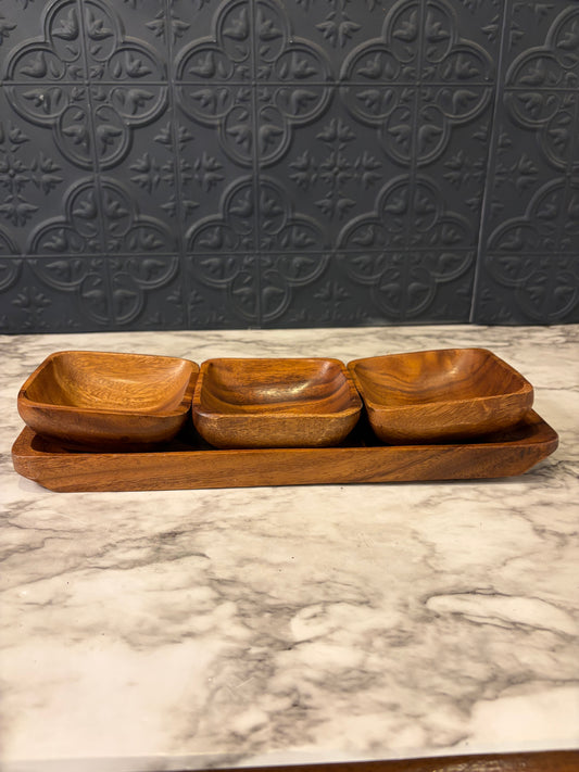 Monkey Pod Wood condiment tray