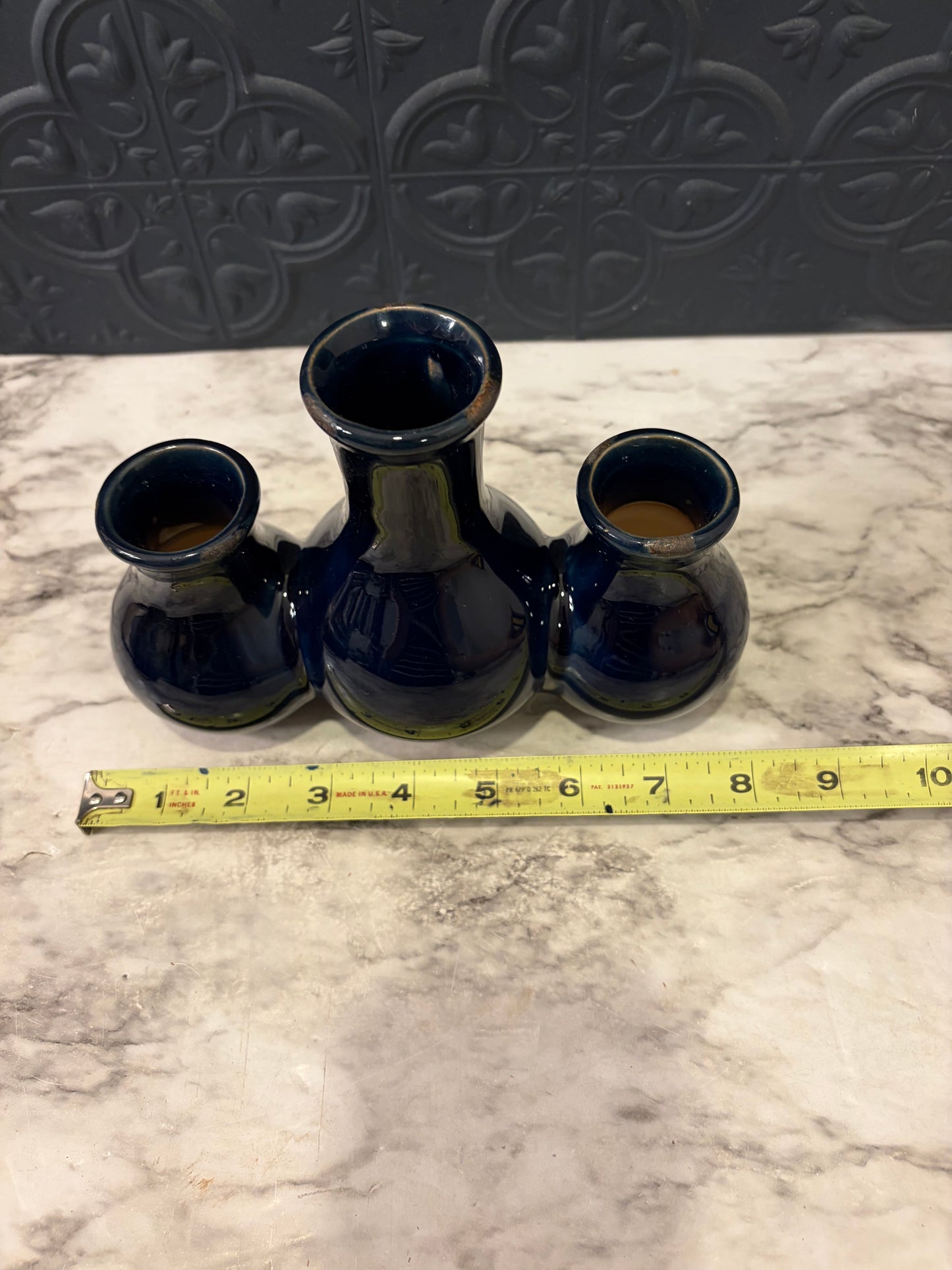 Dark Cobalt Glazed Triple Attached Vases