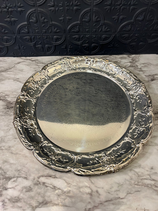 Round etched Silver color tray