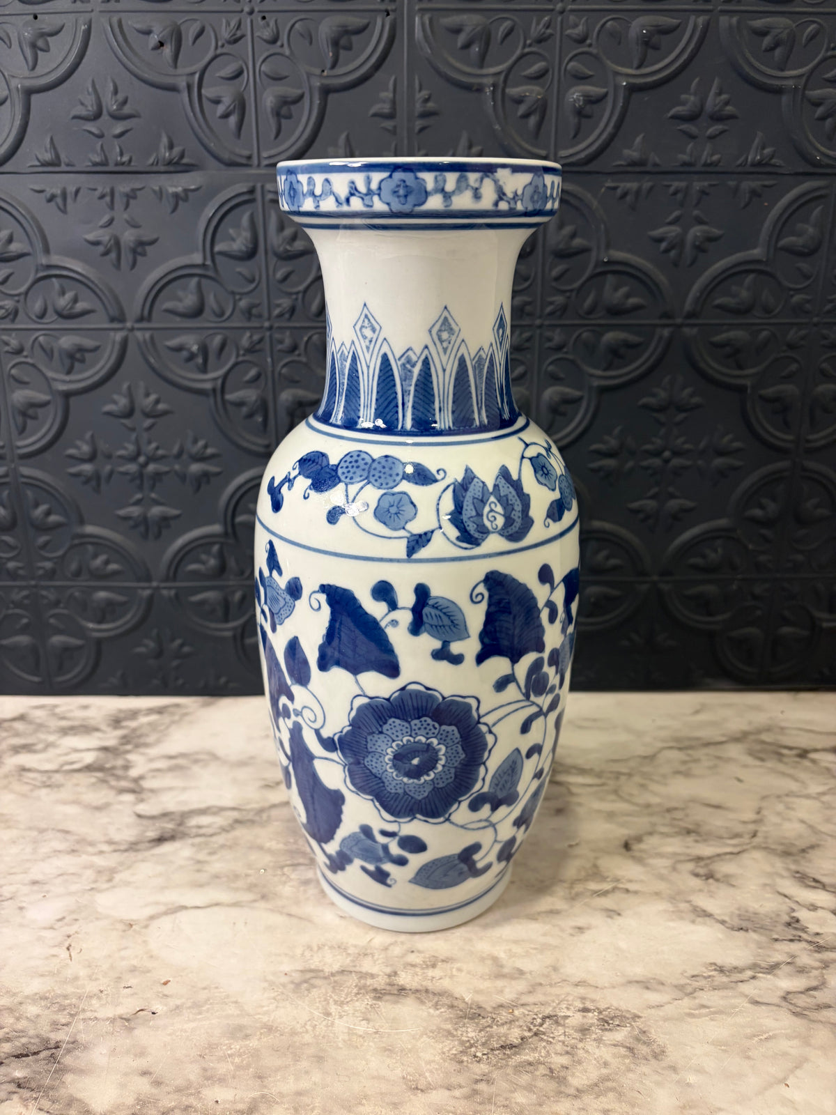Bright Blue and White Asian Vase