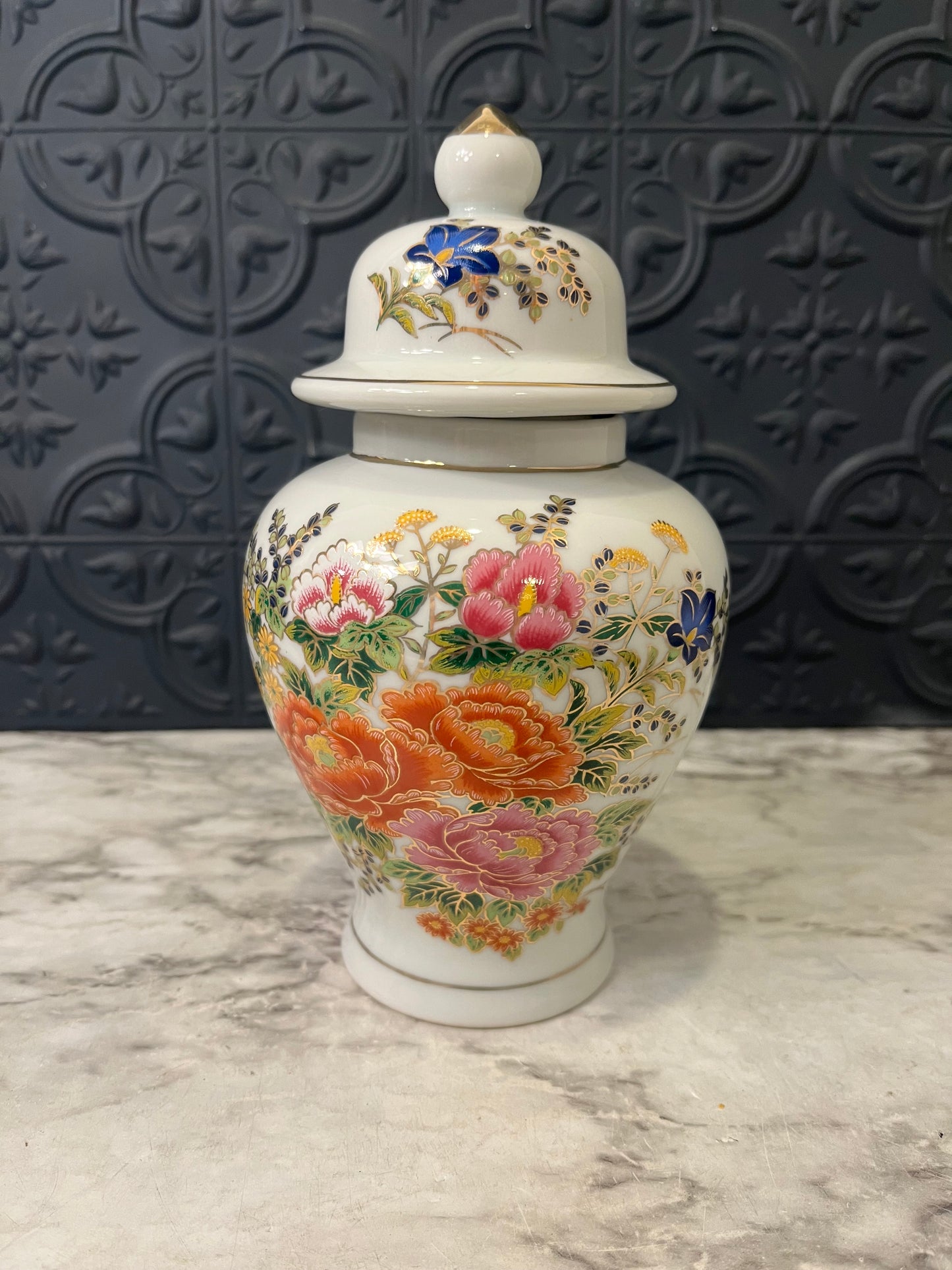 Multi color Floral Ginger Jar 7.5