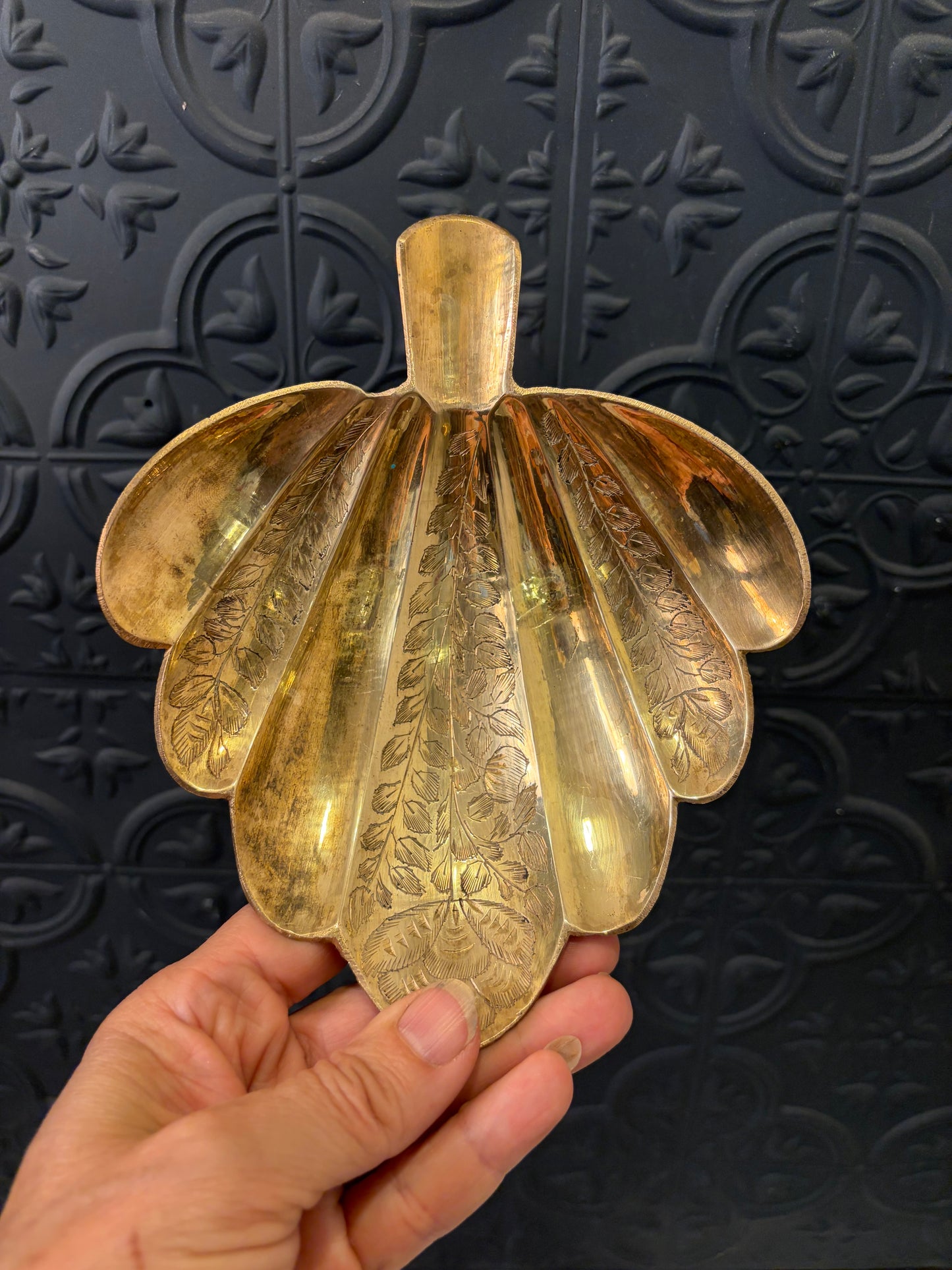Etched Brass Fan  Shaped Ashtray