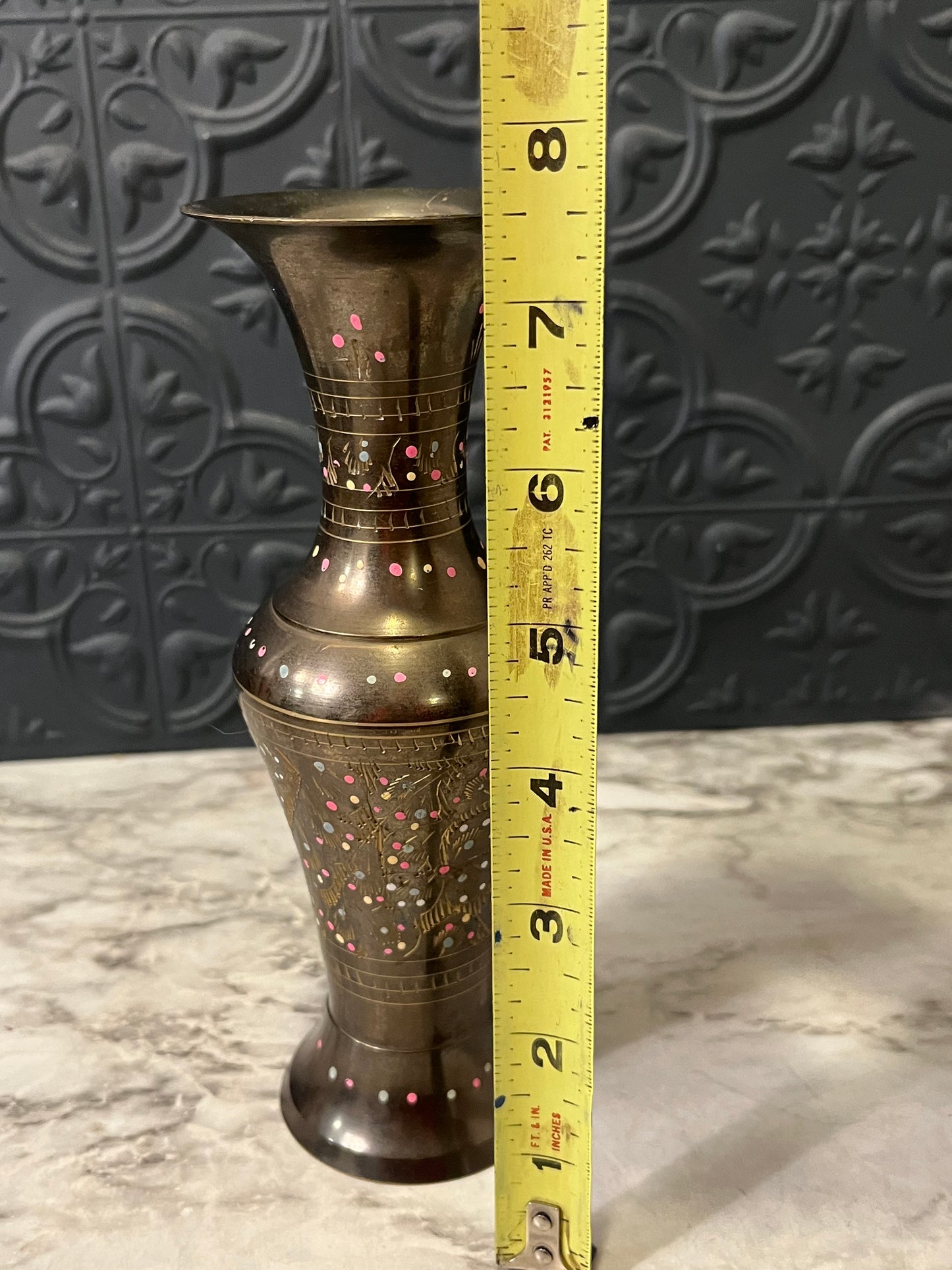 Etched Brass Vase with Polka Dot Design