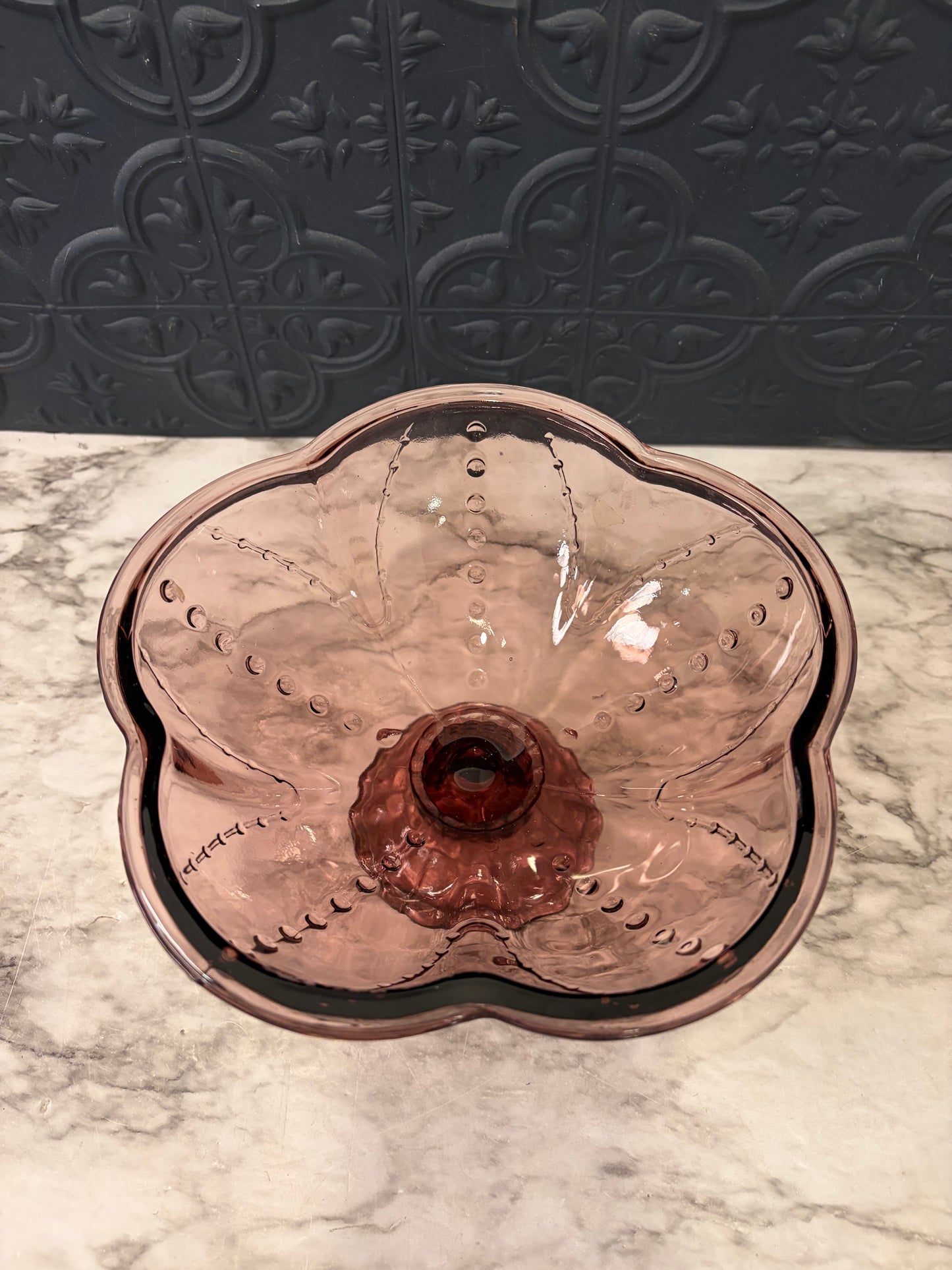 Purple Glass Scalloped Pedestal Bowl