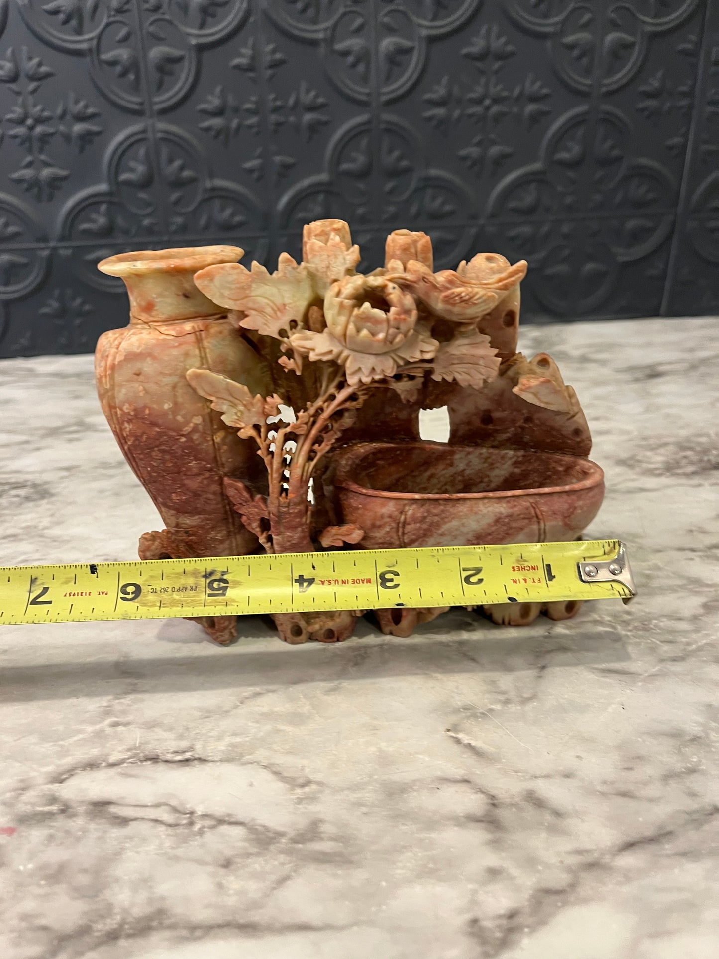 Carved Soapstone Vase and Bowl Red AS IS