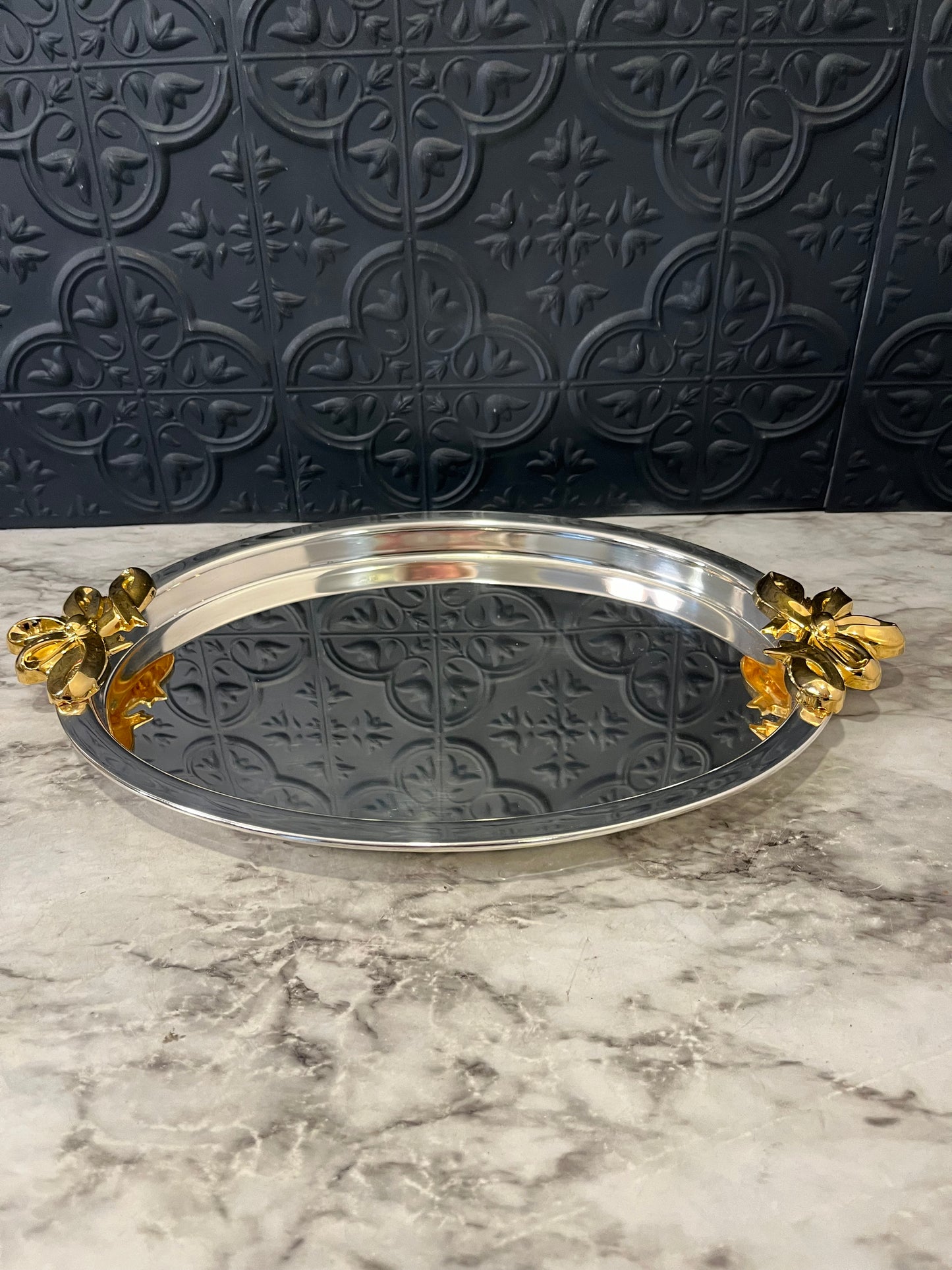 Oval Tray with gold Bow handles