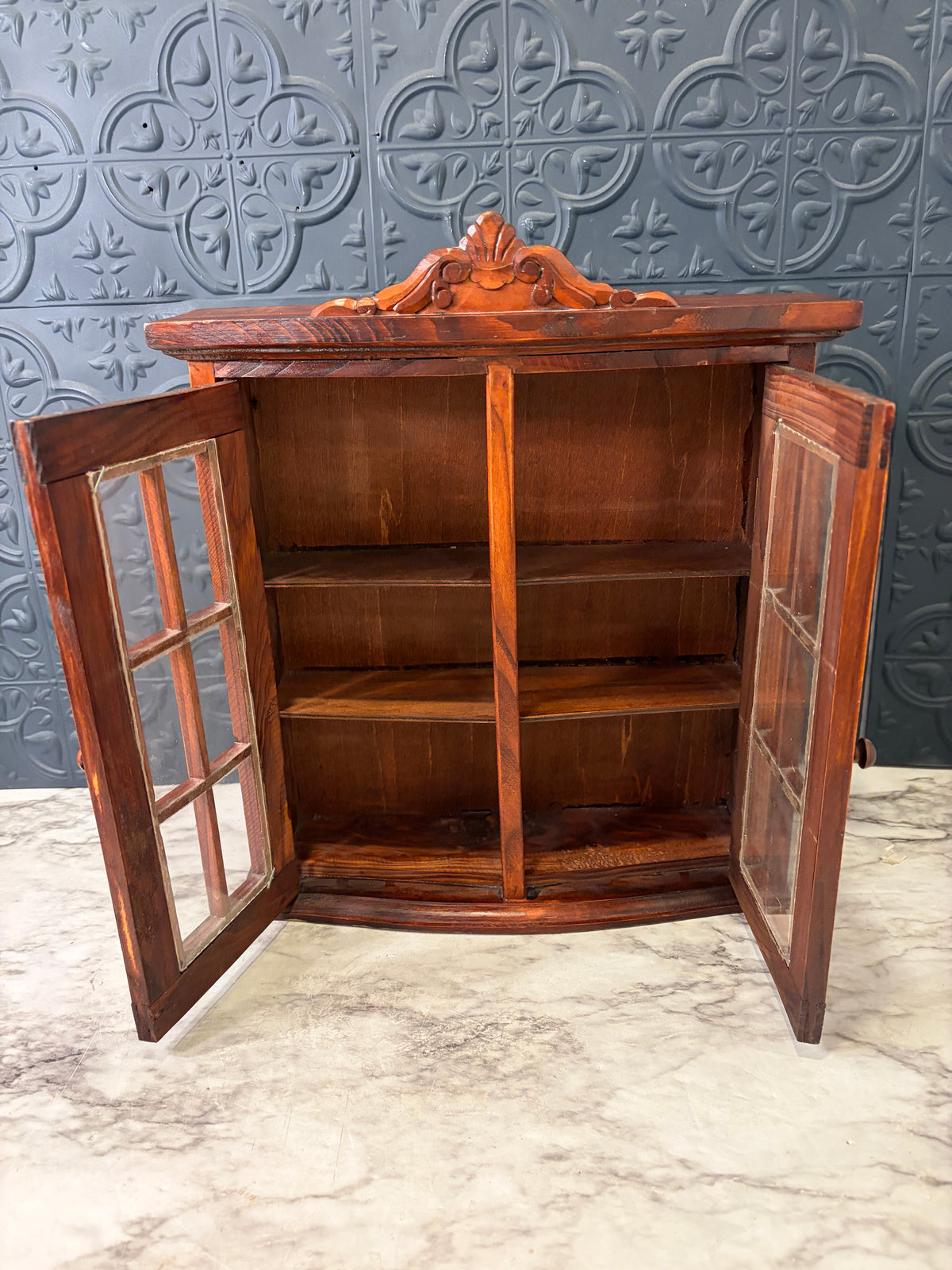 Small Hanging Dark Wood Cabinet Vintage