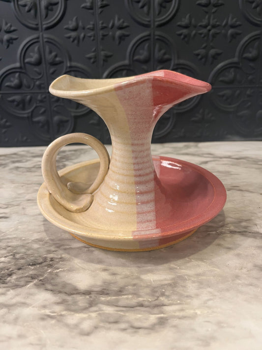 Pink and Cream Studio Pottery  Candle Holder