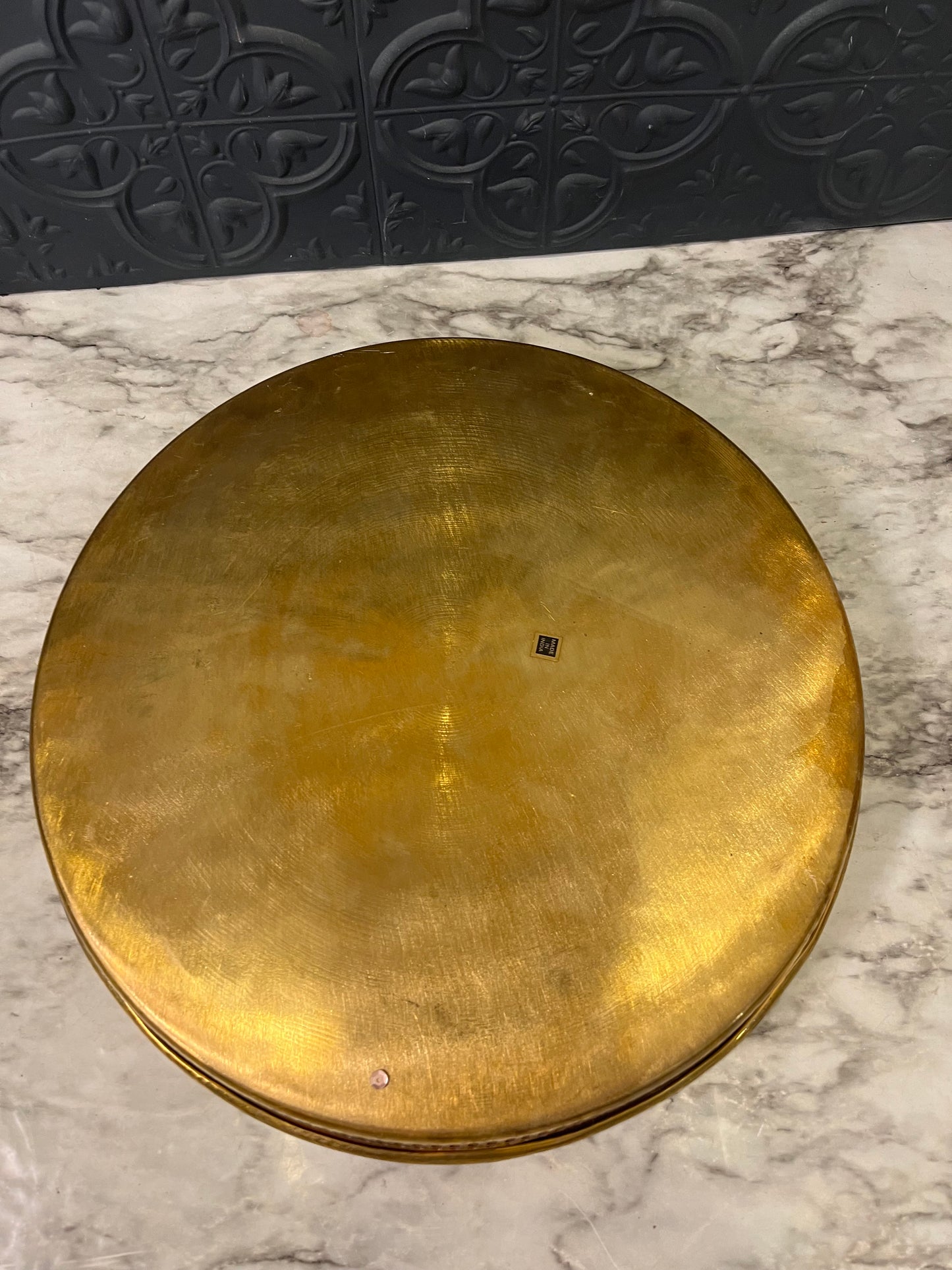 Round Brass Etched Tray with Cutouts 12"