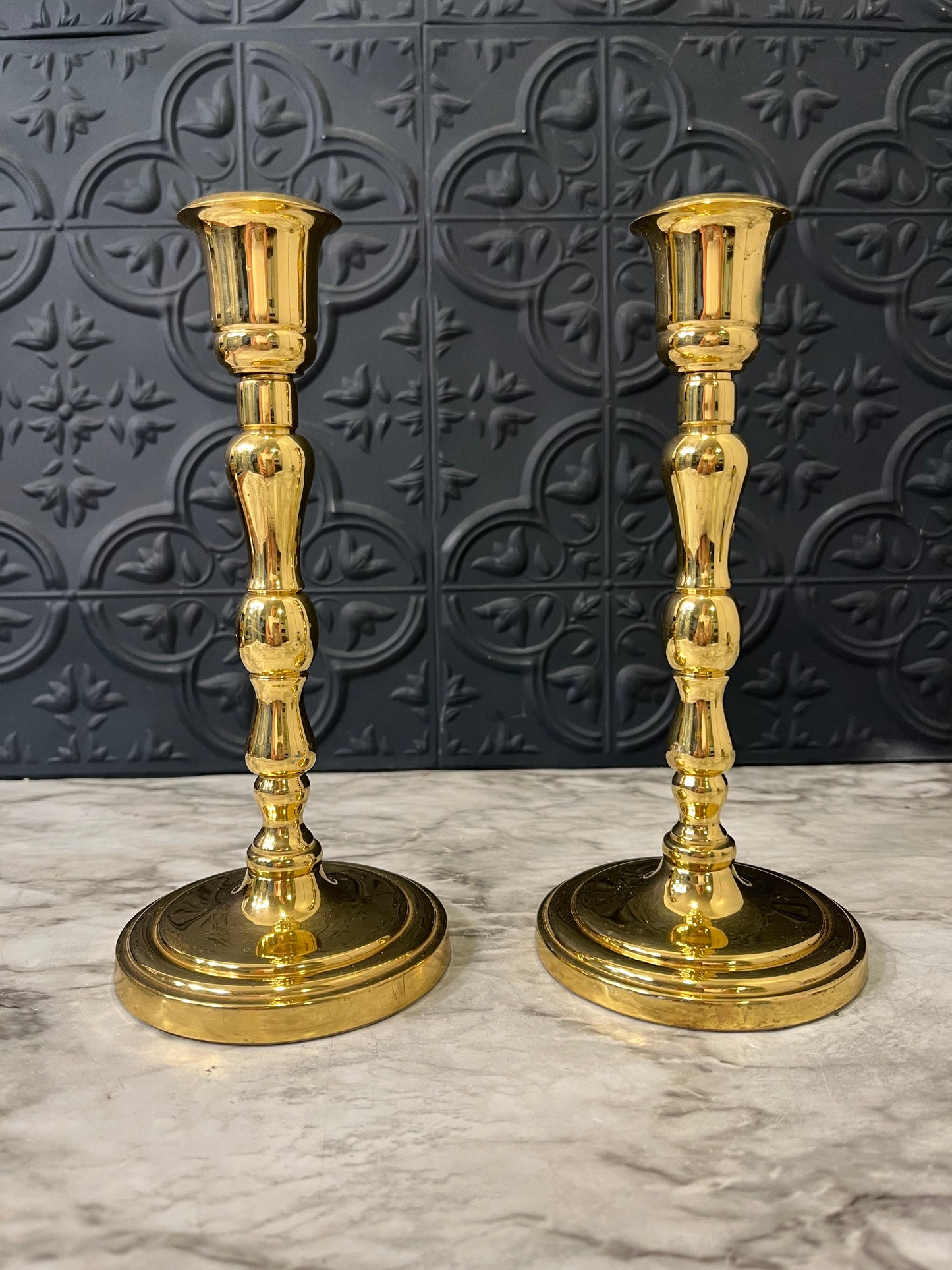 Partylite Brass Candle holders Round base  7.5"