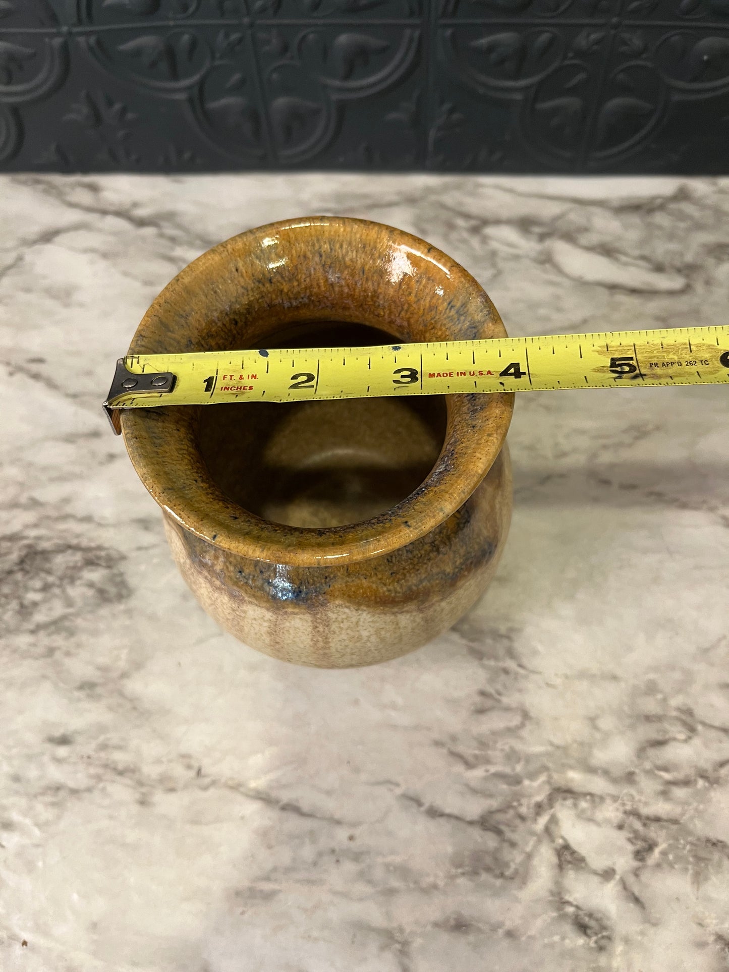 Studio Pottery Pot with brown drip glaze