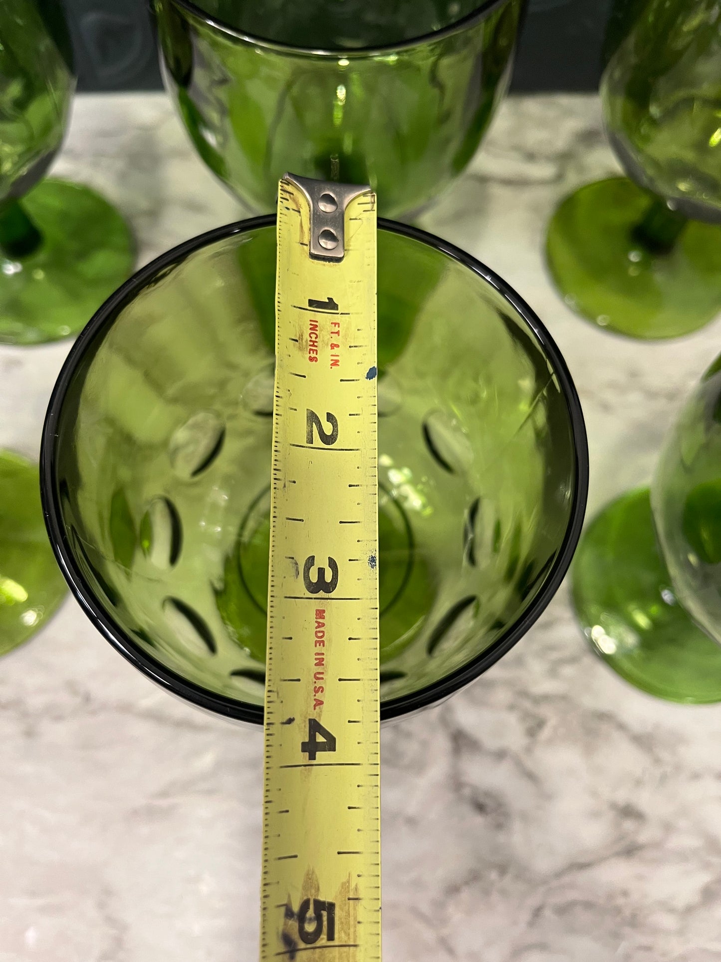 Barlett Collins Green Glass Thumbprint Goblet  x 6