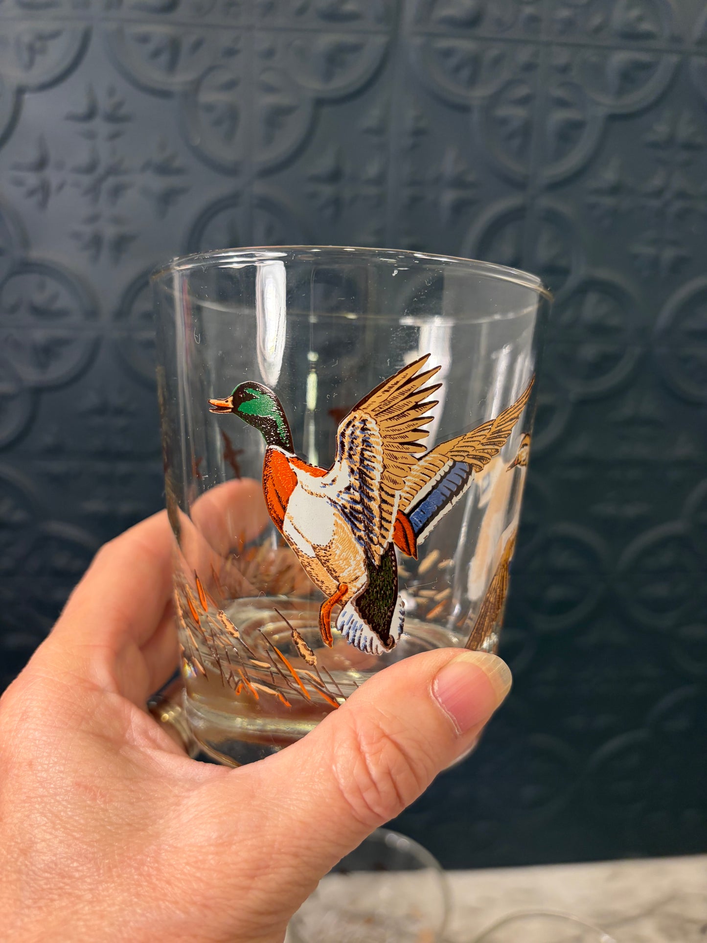 Libbey Whiskey Glasses with Flying Ducks x5