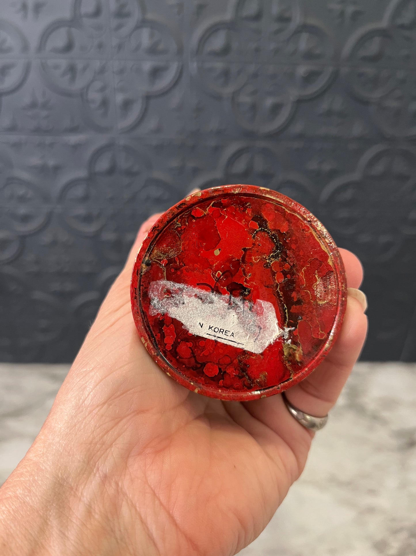 Brass and Red Enamel Vase