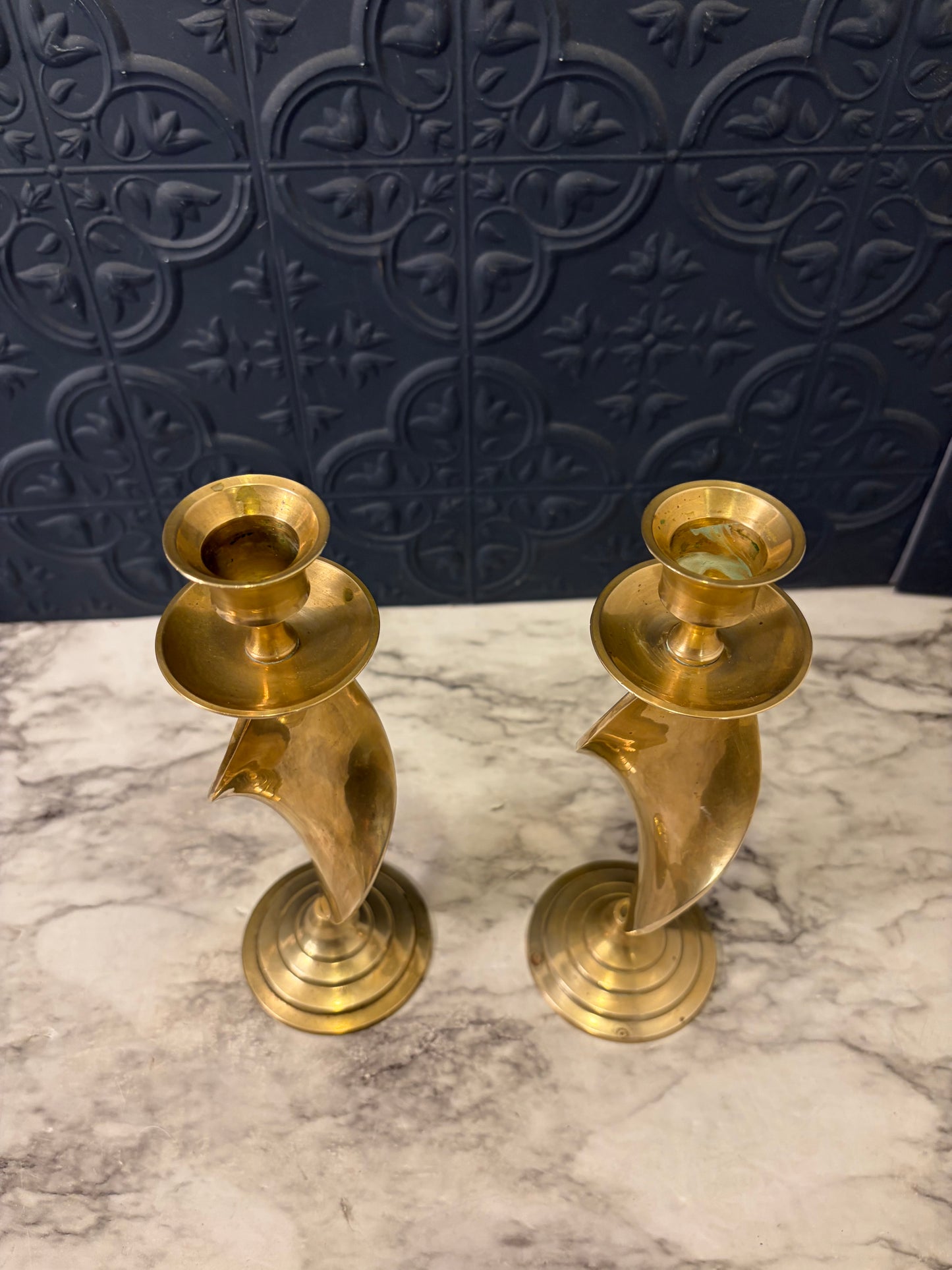 9" Brass Swirl Candle Holder set of 2