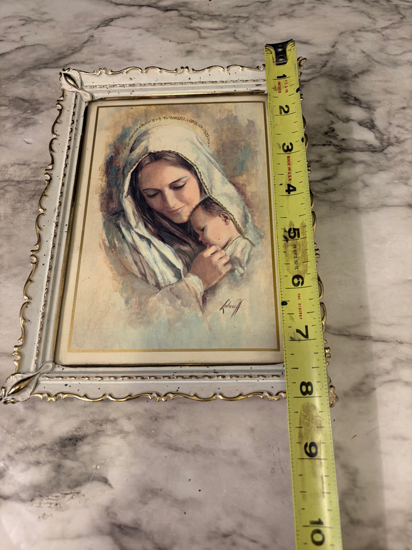 Madonna and Child in antique cream frame