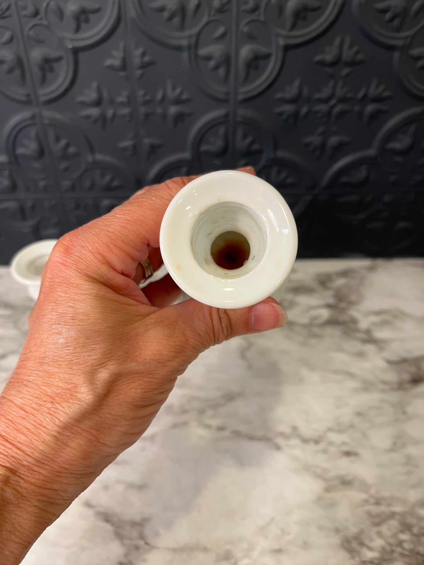 White Ceramic Small Candle Holders with feet x 2