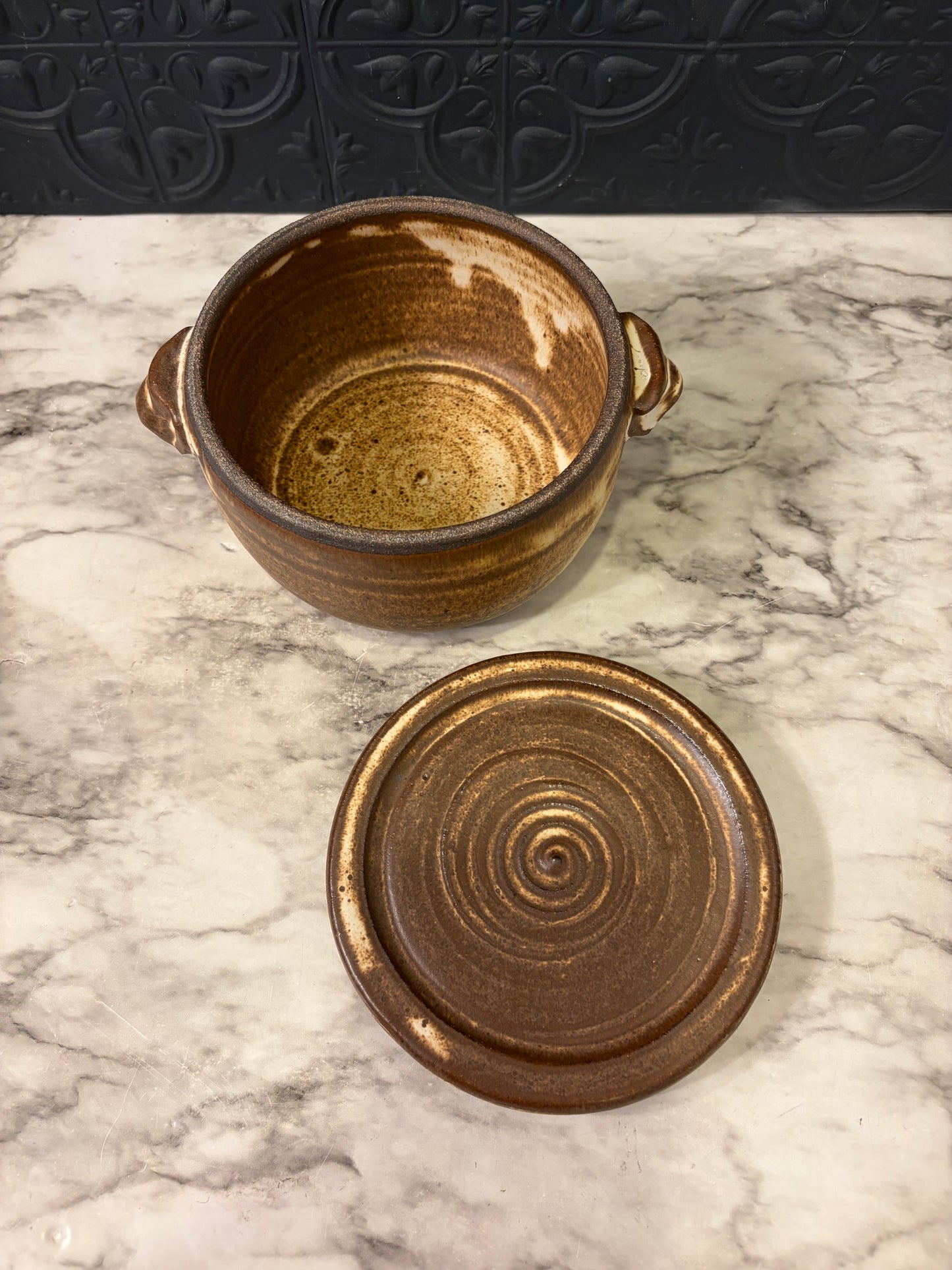 Studio Pottery Brown Pot with Flat Lid