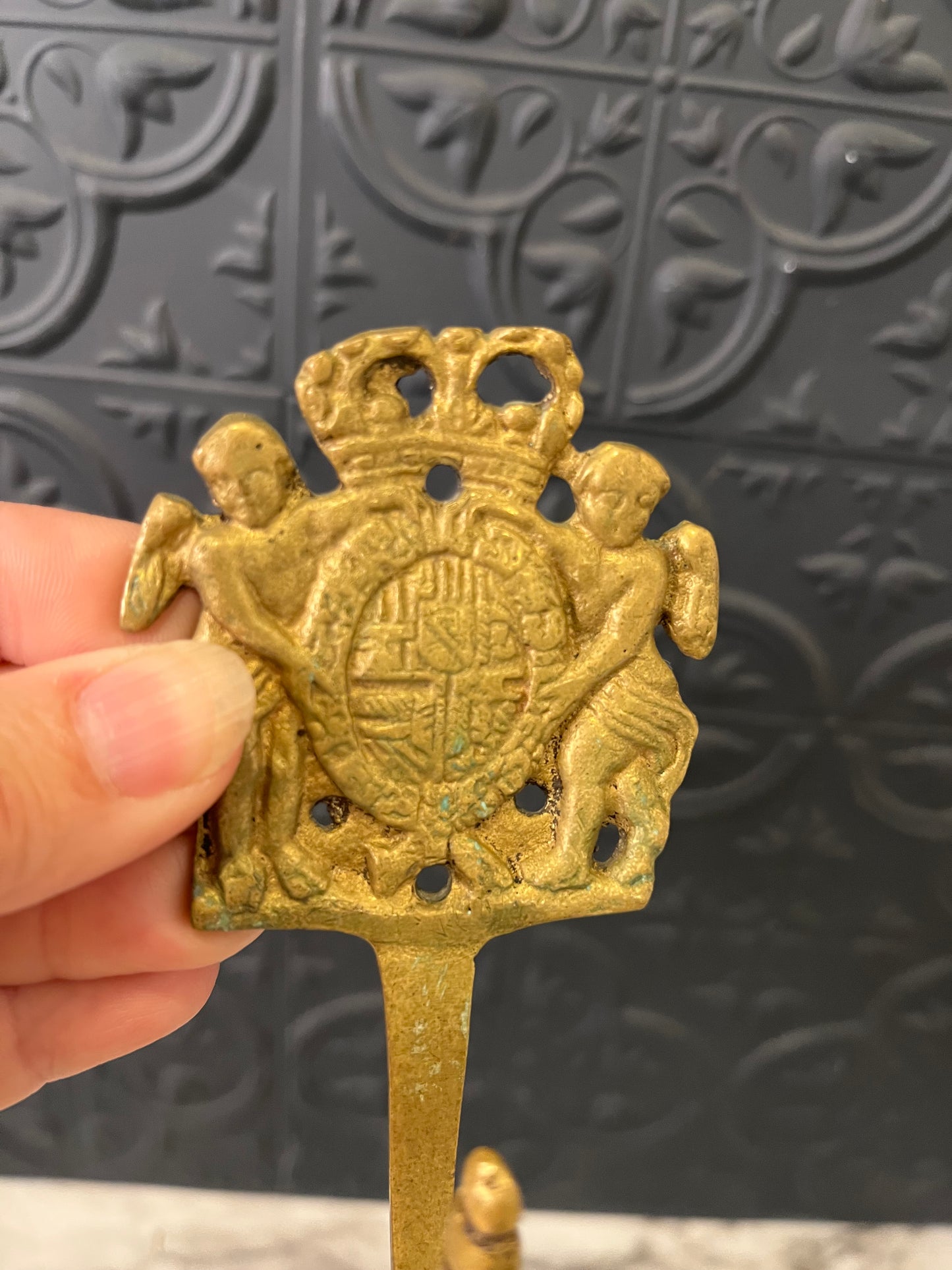 Vintage Brass Wall Hook with Cherubs