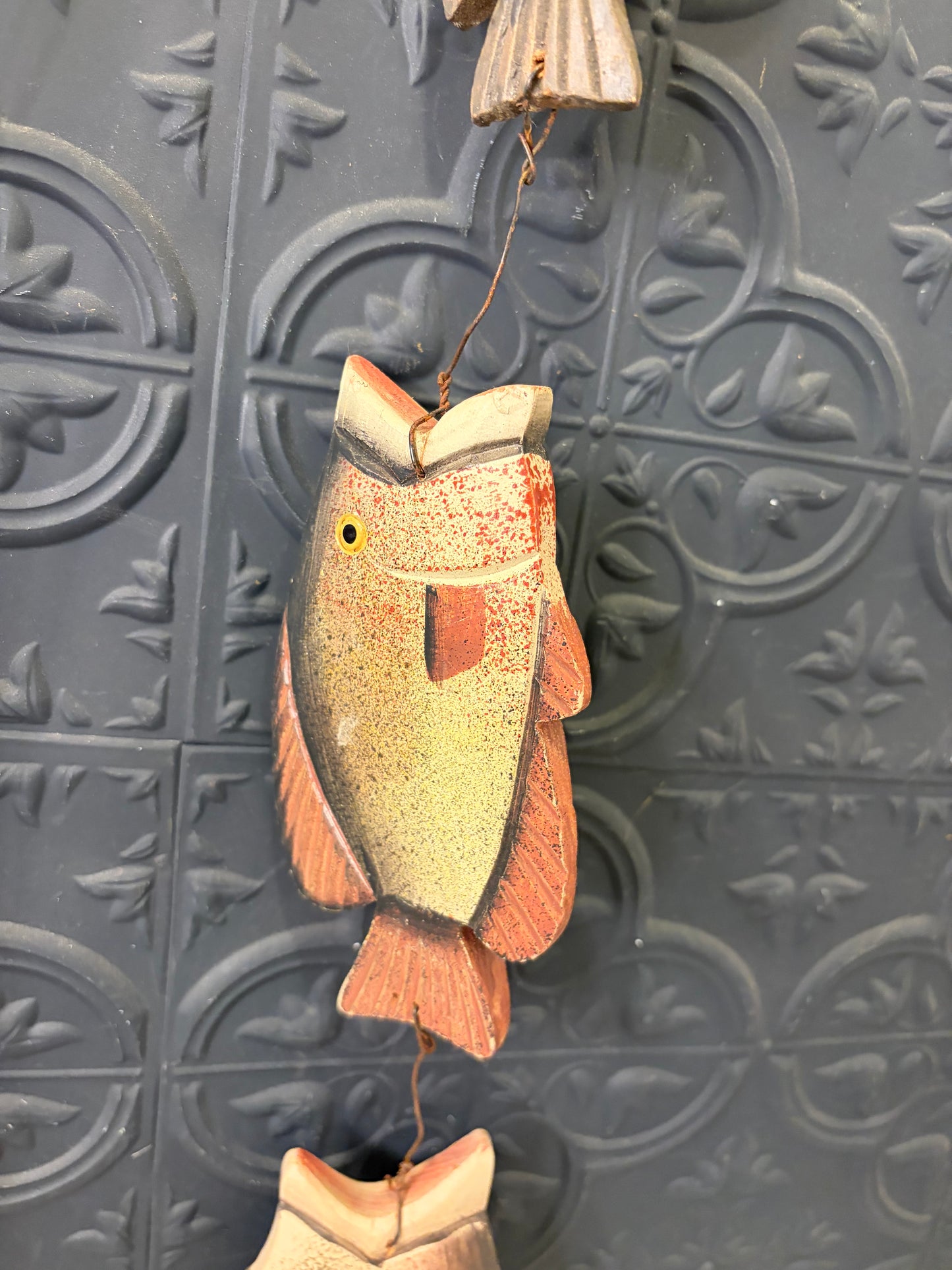Wood Fishing Pole with Fish
