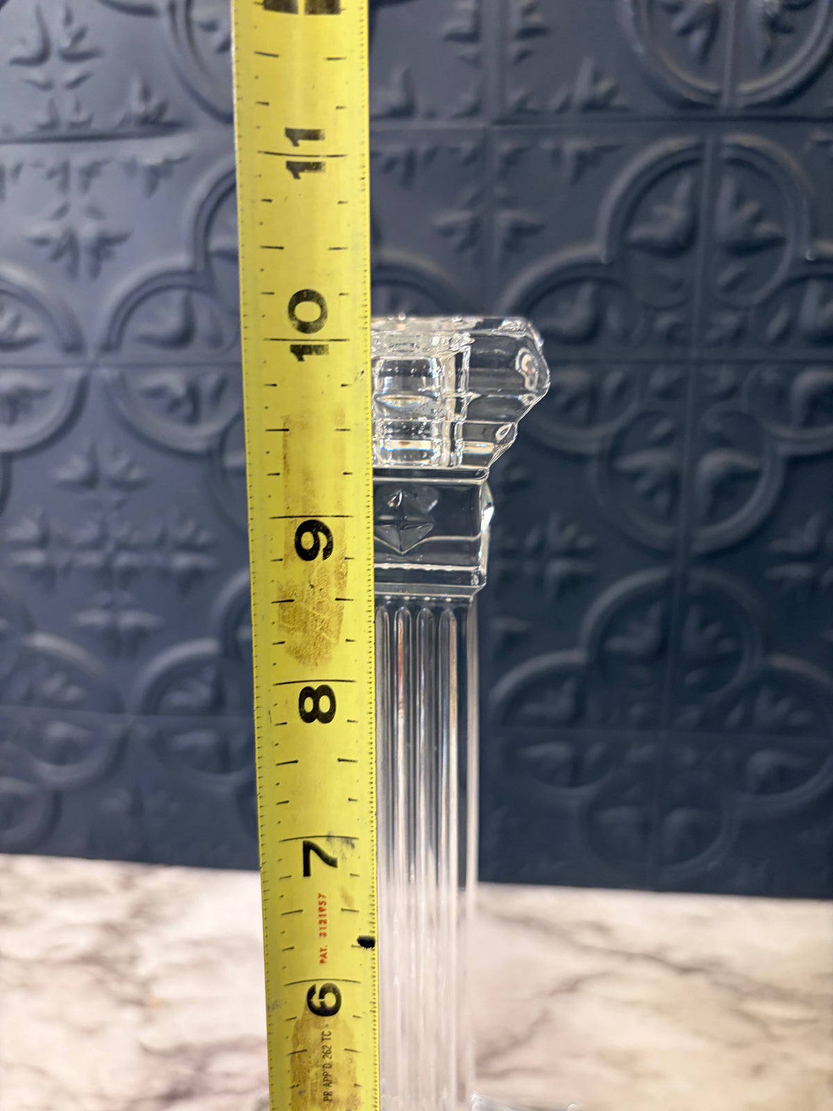 Shanon Crystal Roman Column Style Candlesticks - Chipped