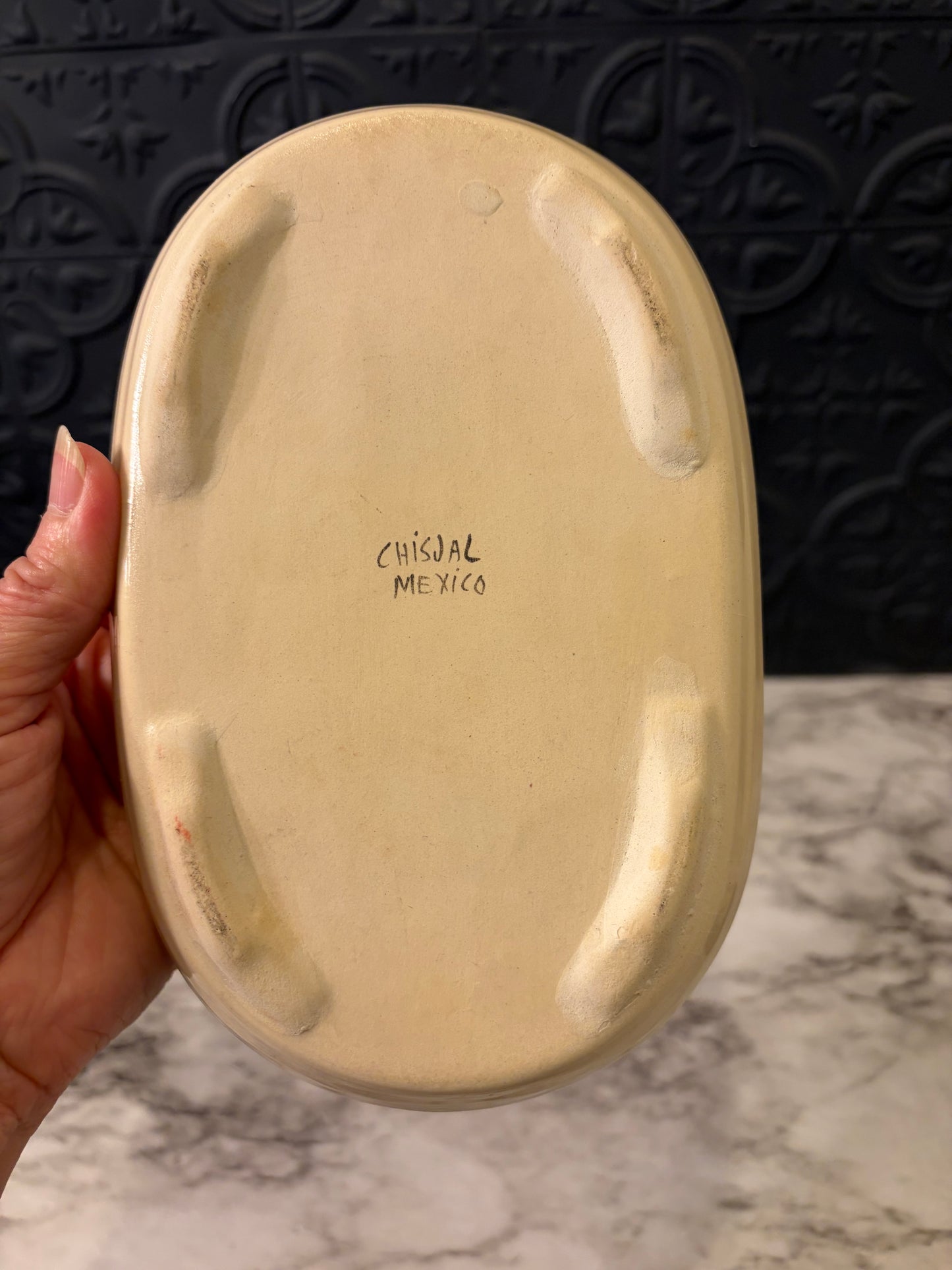 Small Mexican Tonala Pottery Oval Plate