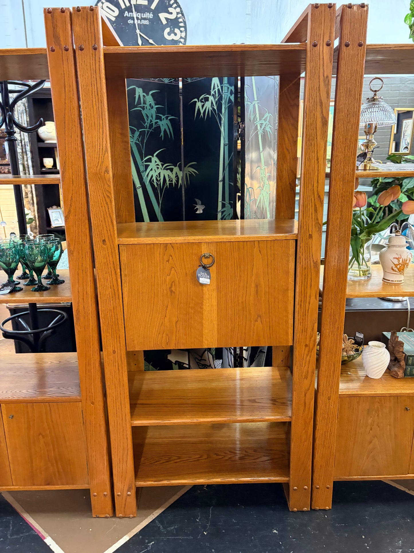 Mid Century Open Shelf Oak Bookcase with Cabinet - priced separately