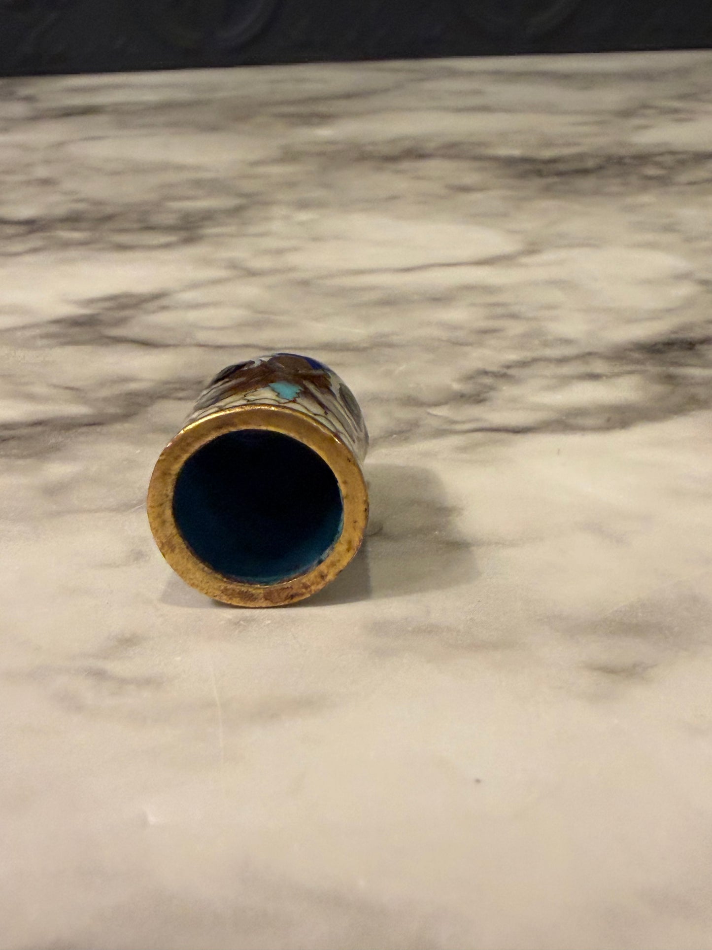 Miniature Brass Enamel Owl Thimble