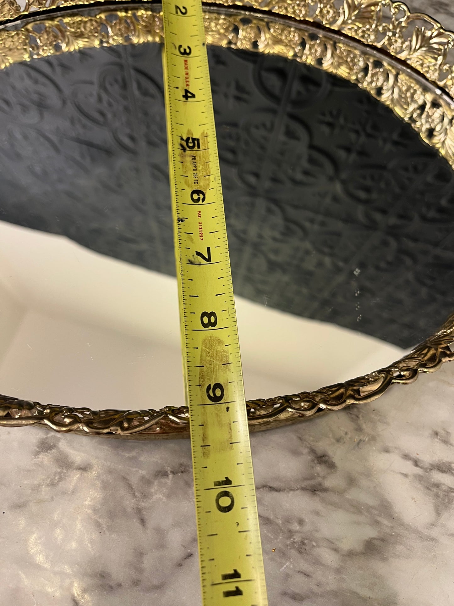 Oval Brass Filigree Mirror Tray 13"