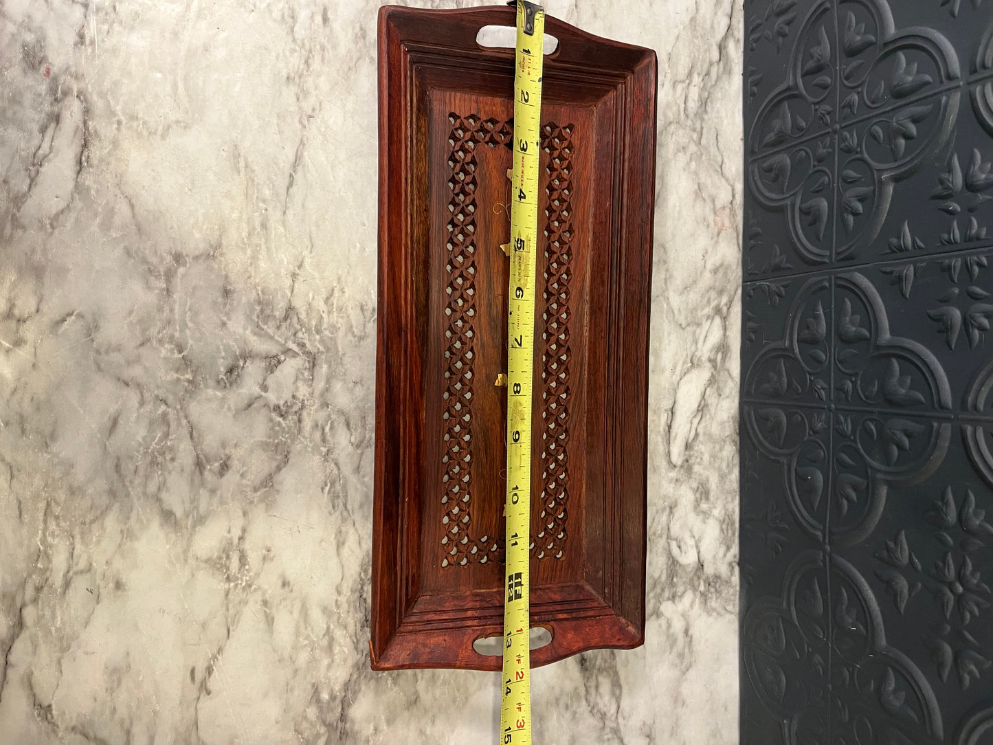 Rectangle Wood Tray With Brass leaf Inlay