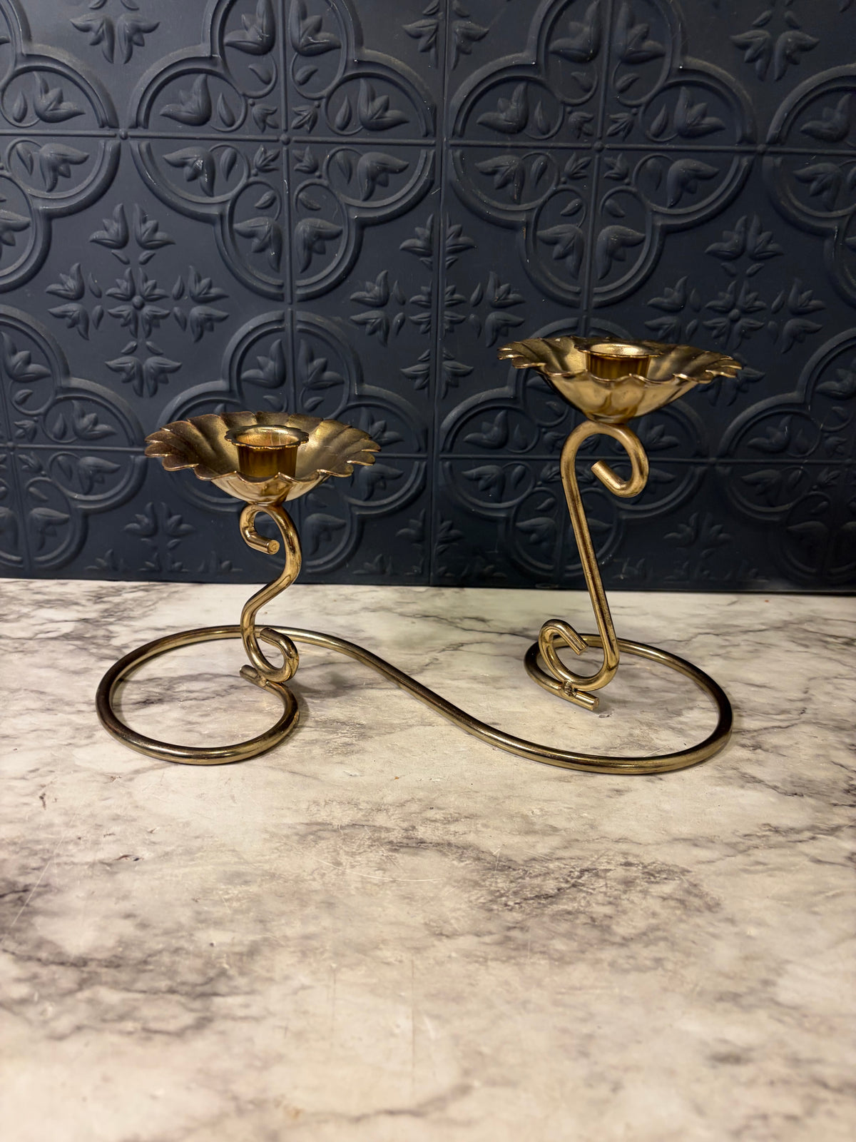 Double Brass Swirl and Candle Holder