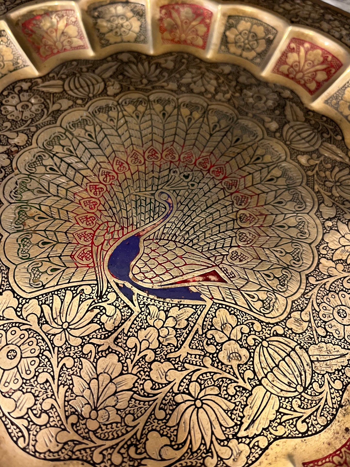 Brass Etched Peacock Plate