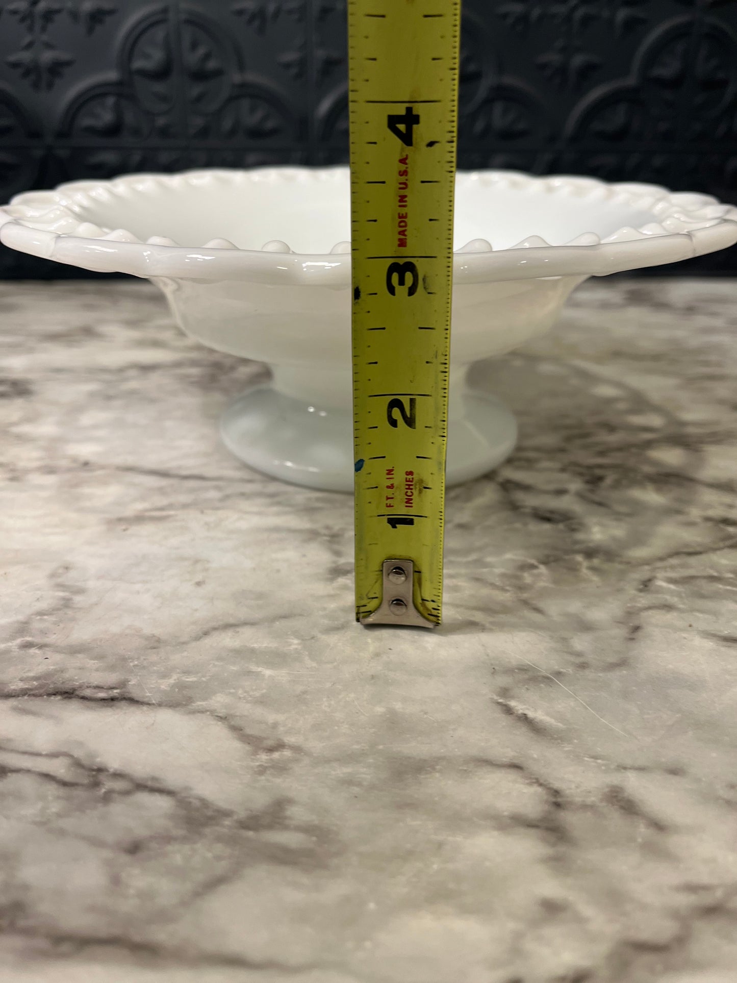 Milk Glass Lace Edge Pedestal Bowl