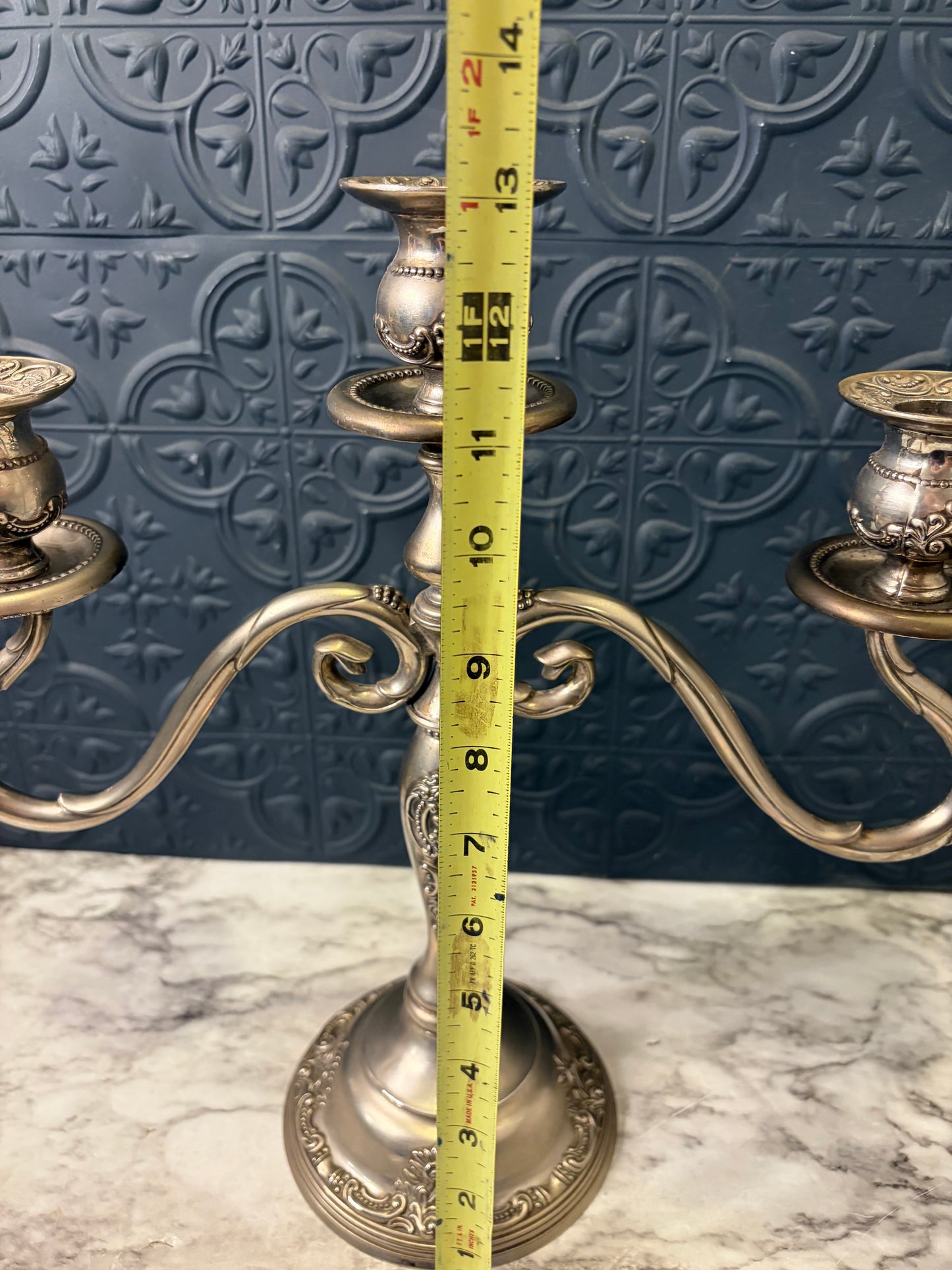 Silver Plate Godinger Ornate 3 Arm Curvy Candelabra