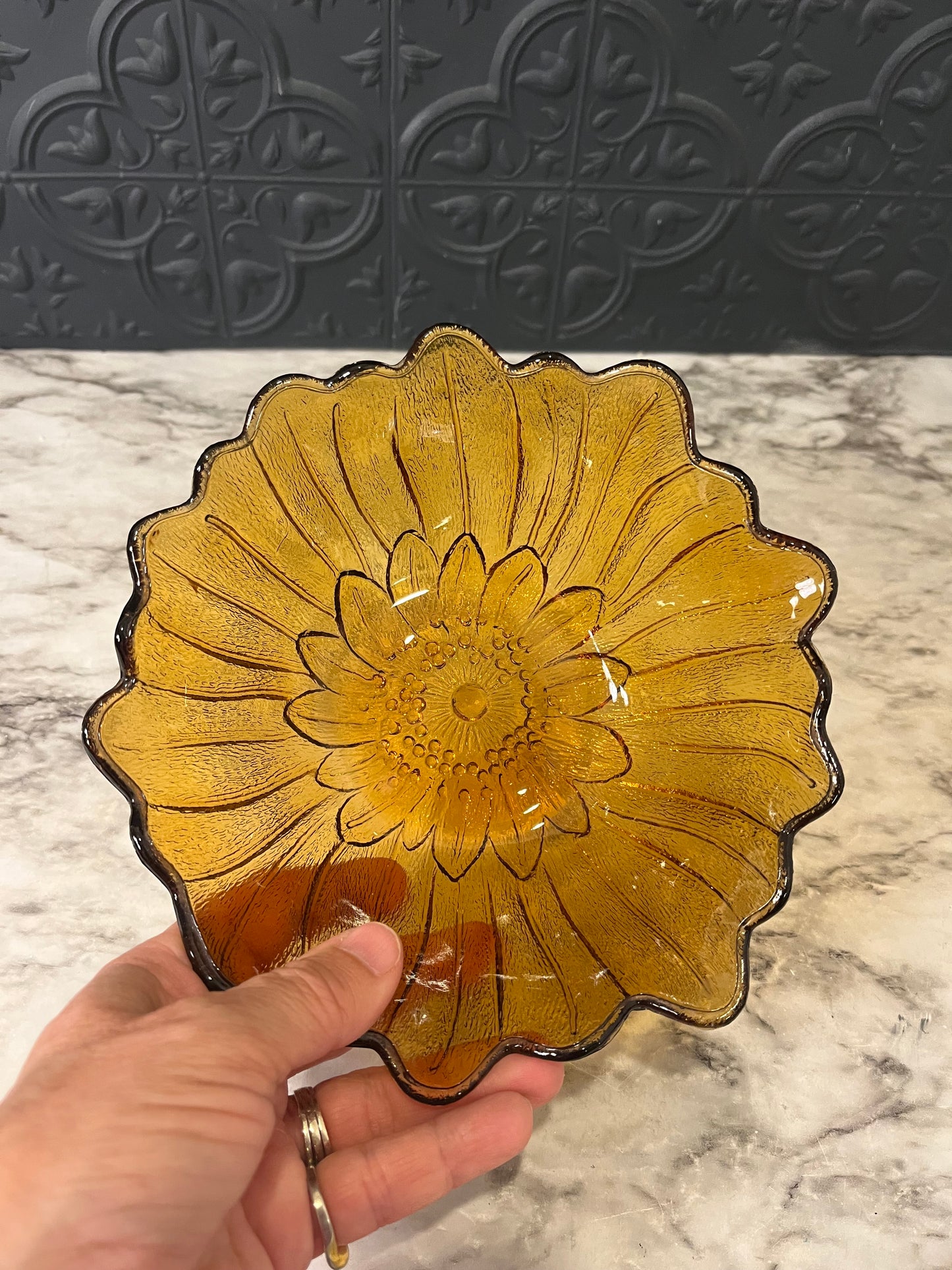 Indiana Amber Sunflower Dish