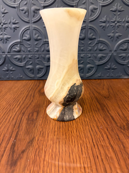 Vintage Onyx Vase Cream/Brown 6.5"