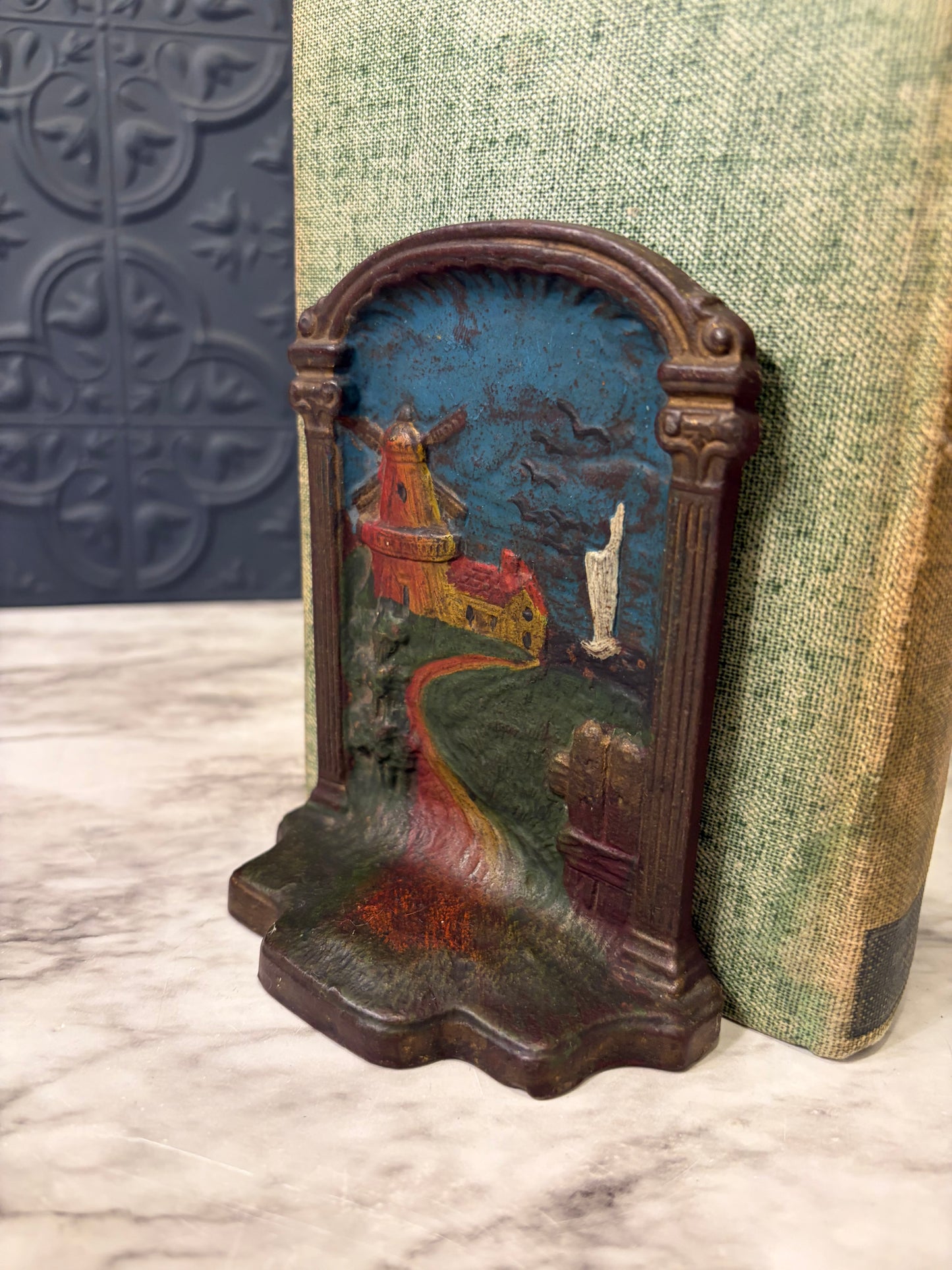 Dutch Bronze Windmill Bookend/Door Stop