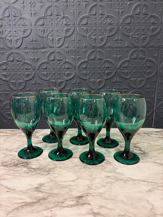 Emerald Teardrop Goblet with Gold rim set of 7