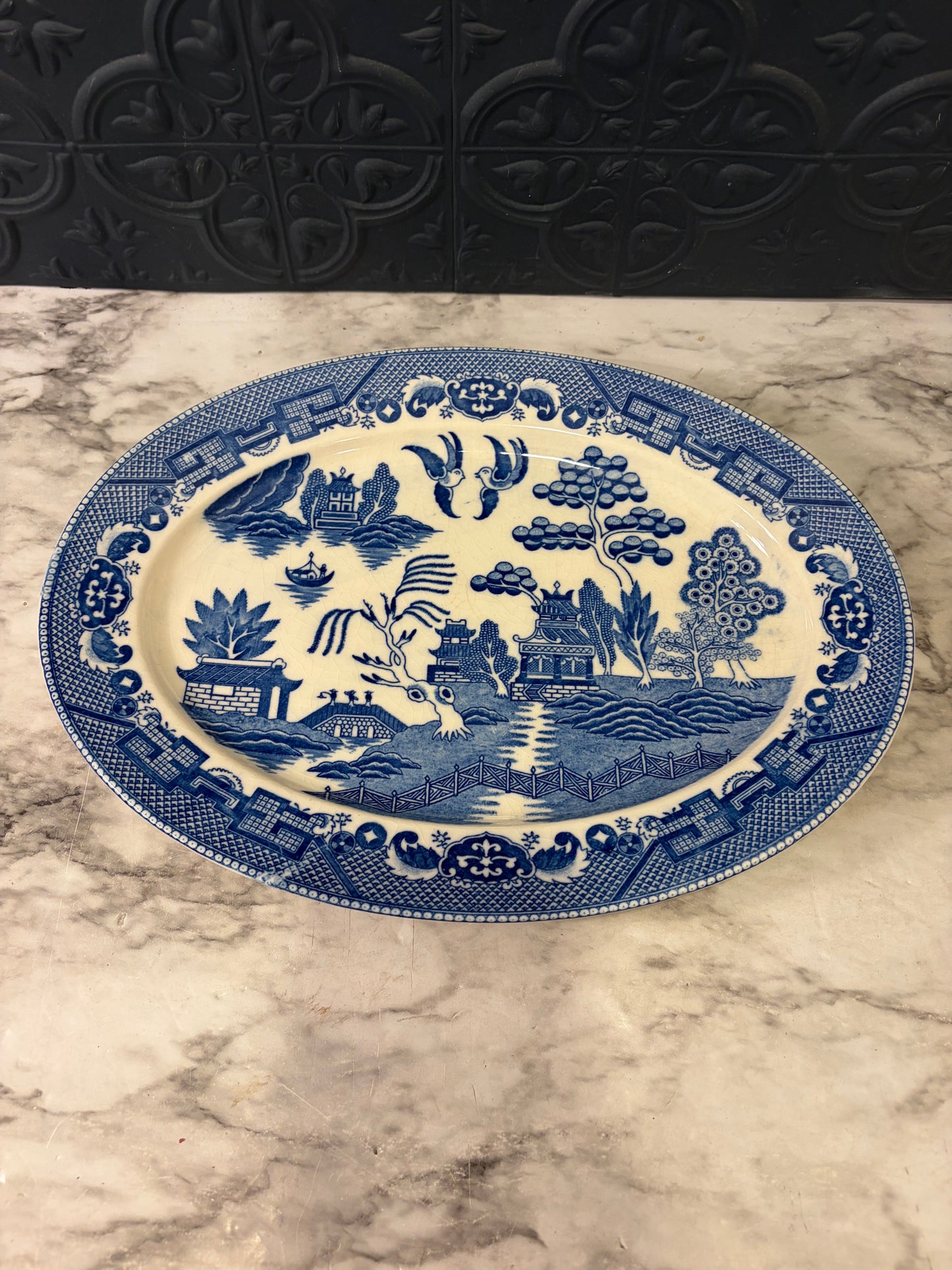 Blue and White Japanese Blue Willow Serving Plate