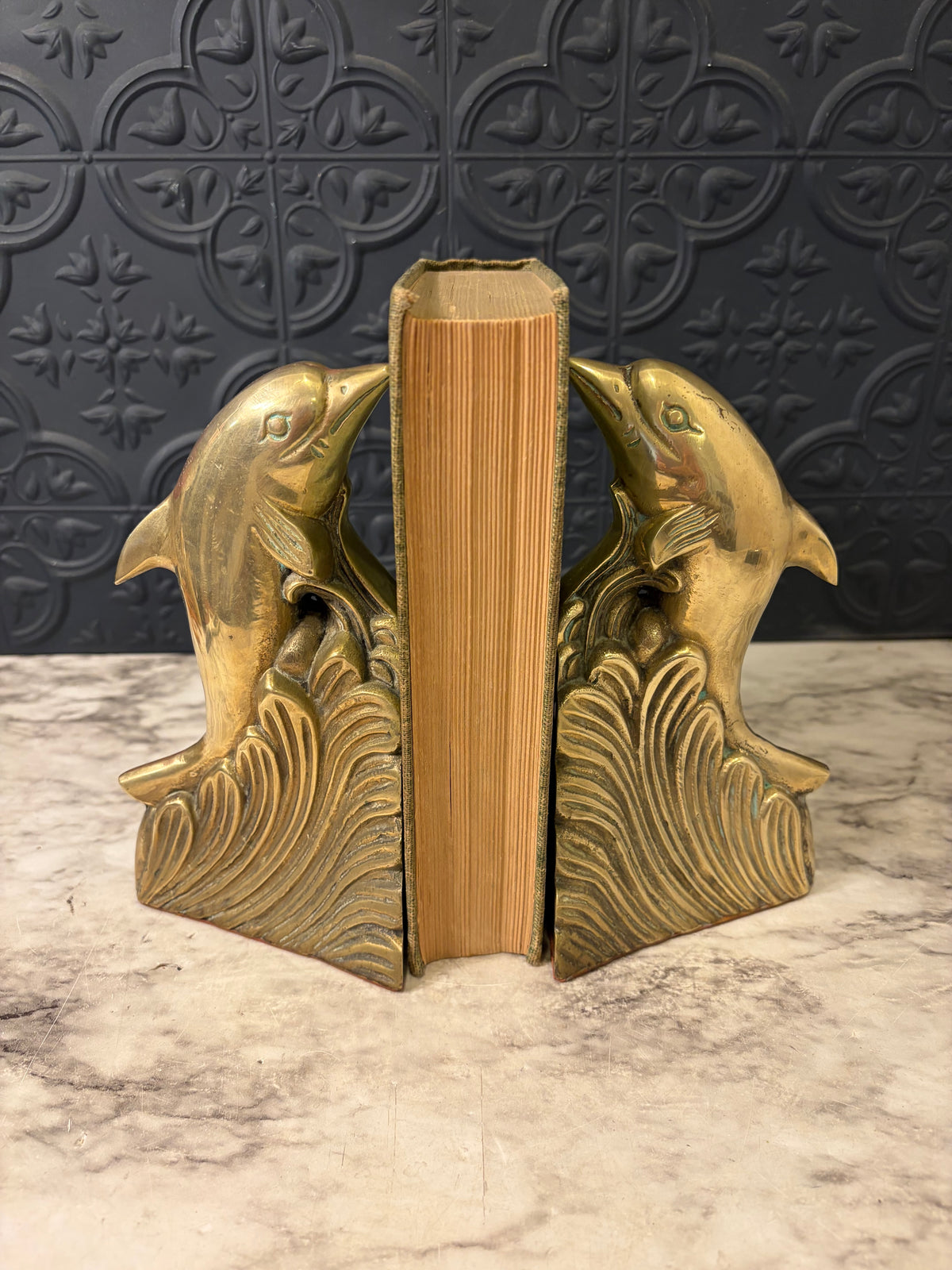Brass Dolphin Bookends